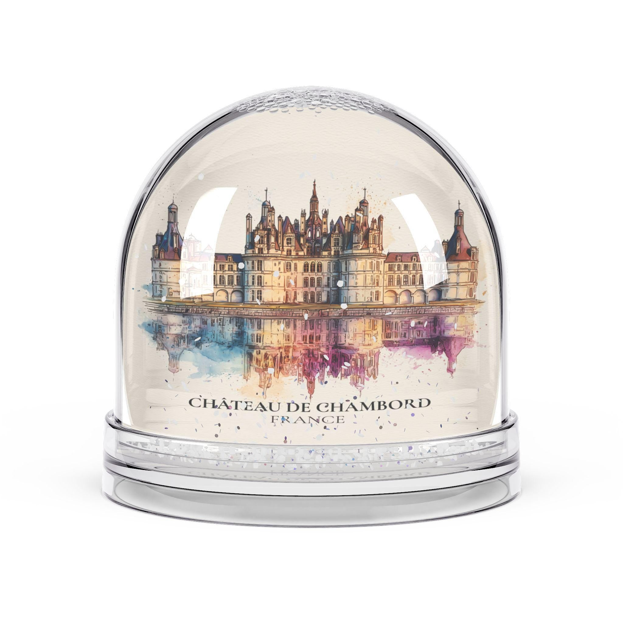 Chateau de Chambord France Snow Globe, Personalized Watercolor, Custom Travel Souvenir Keepsake City Dome
