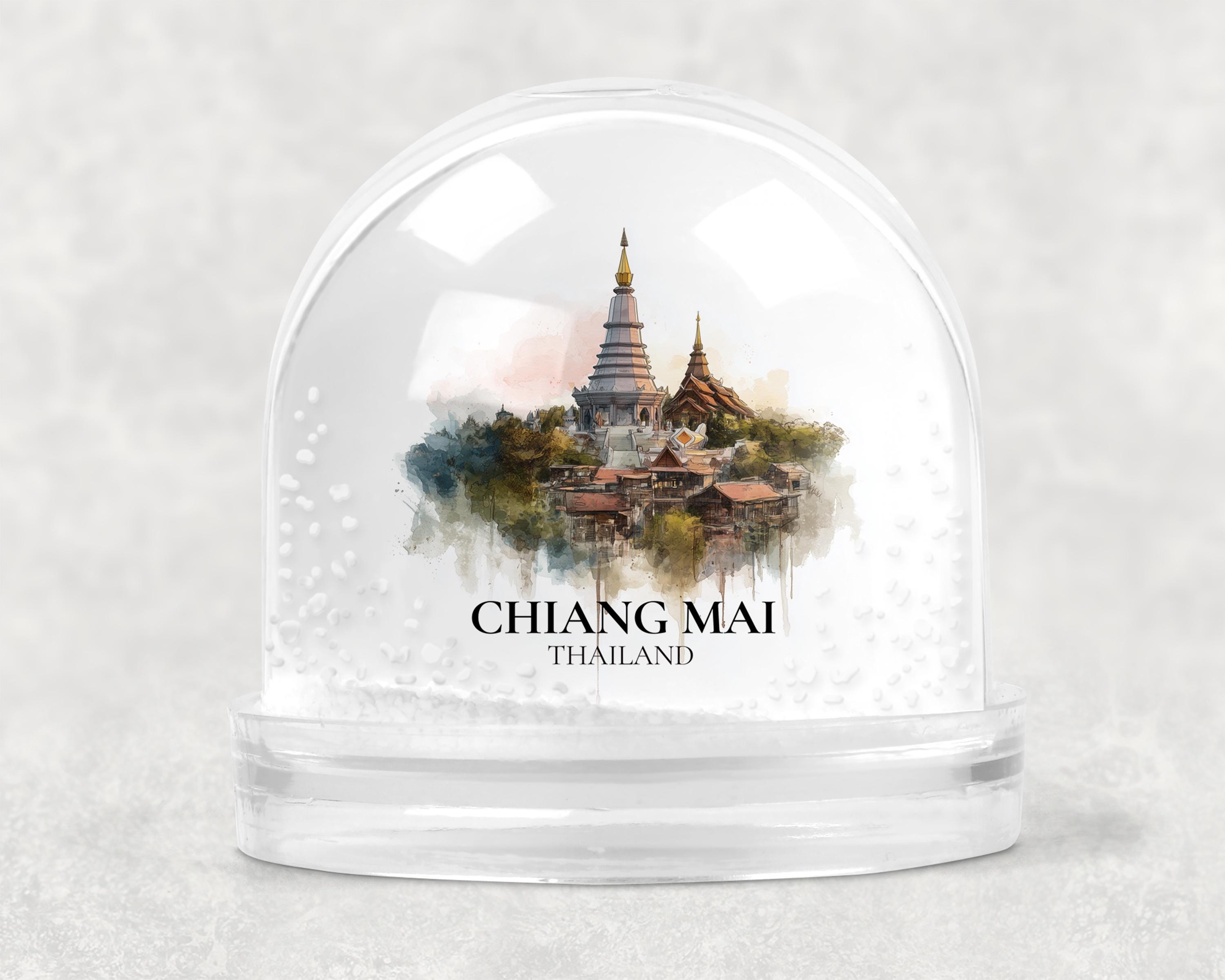 Chiang Mai Thailand Snow Globe, Personalized Watercolor, Custom Travel Souvenir Keepsake City Dome