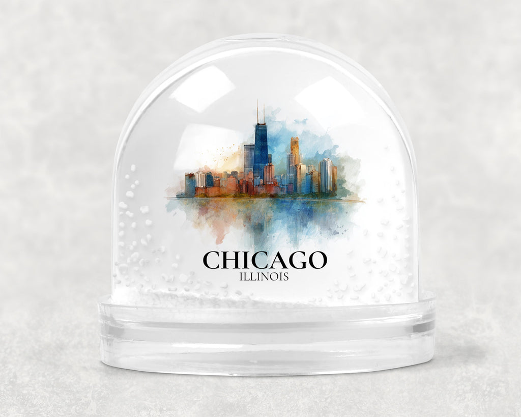 Chicago Illinois Snow Globe, Personalized Watercolor, Custom Travel Souvenir Keepsake City Dome