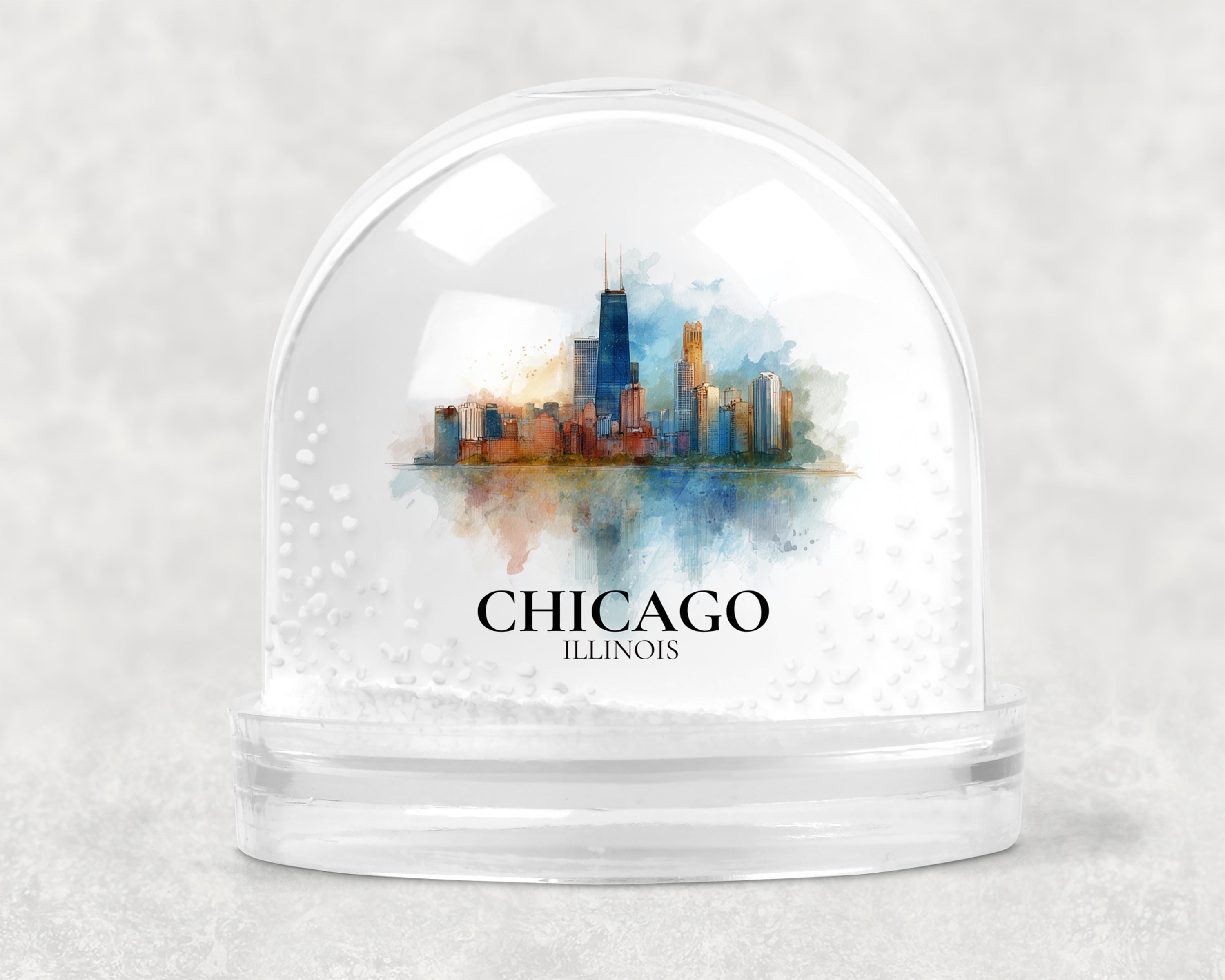 Chicago Illinois Snow Globe, Personalized Watercolor, Custom Travel Souvenir Keepsake City Dome