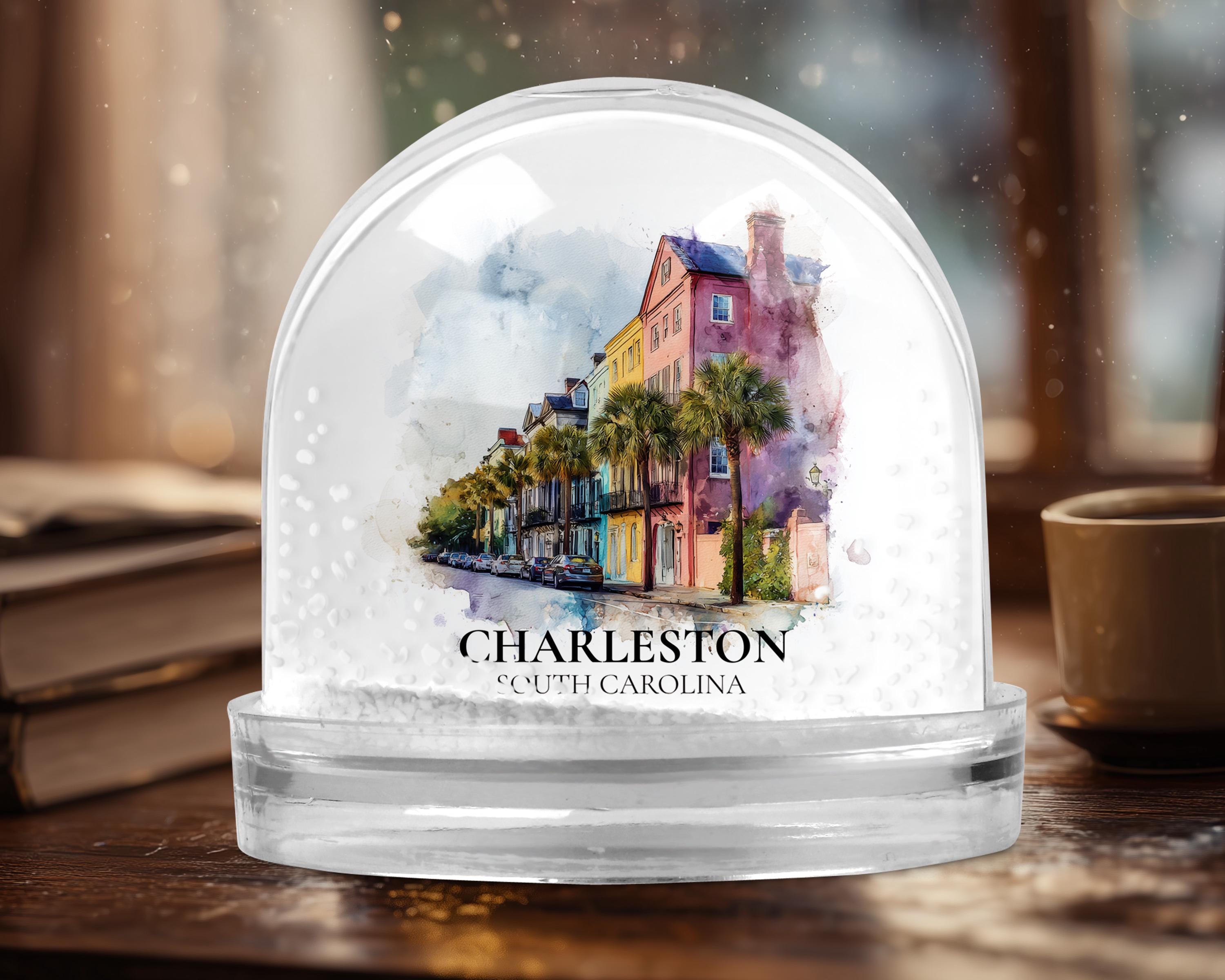 Charleston South Carolina Snow Globe, Personalized Watercolor, Custom Travel Souvenir Keepsake City Dome