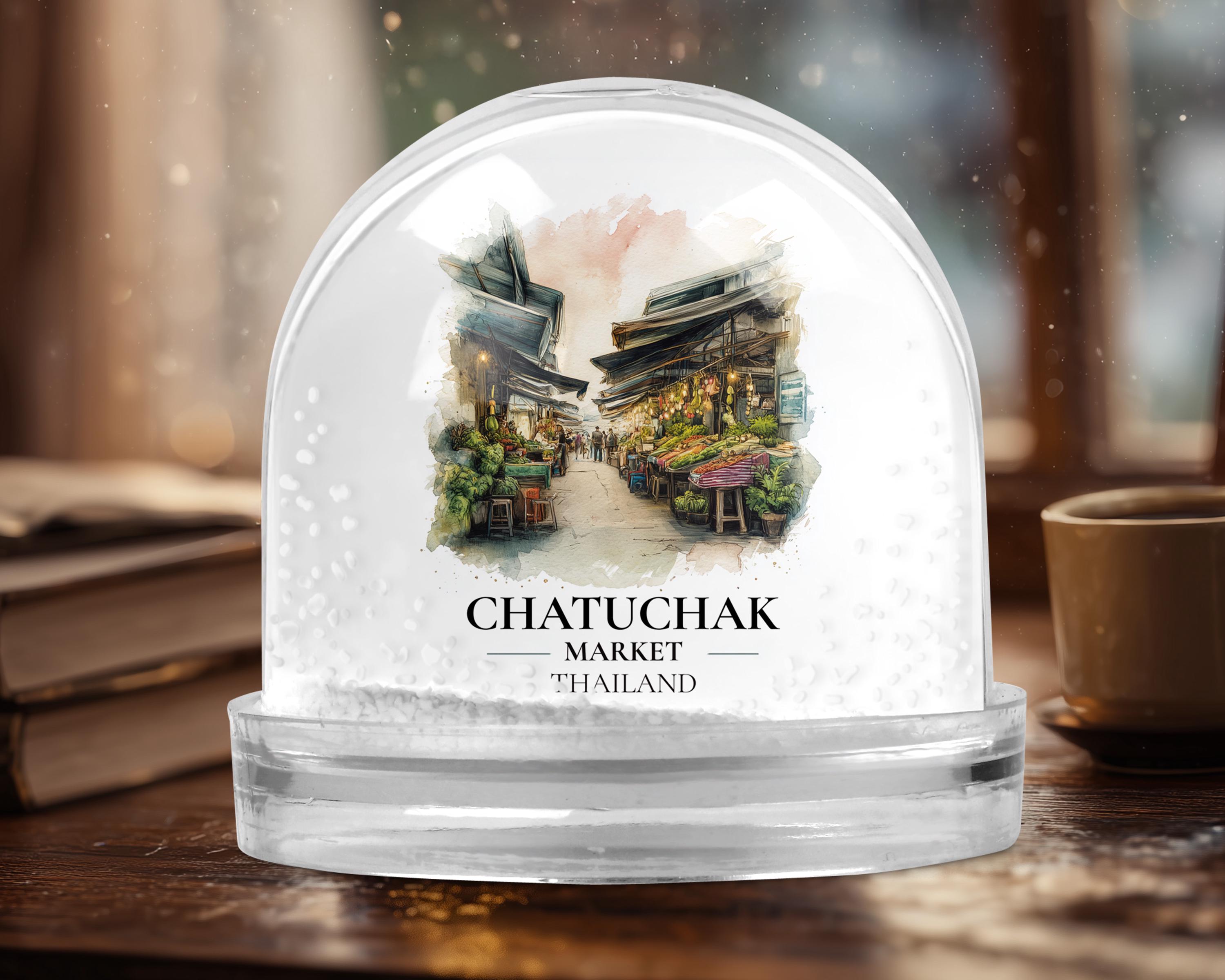 Chatuchak Market Thailand Snow Globe, Personalized Watercolor, Custom Travel Souvenir Keepsake City Dome