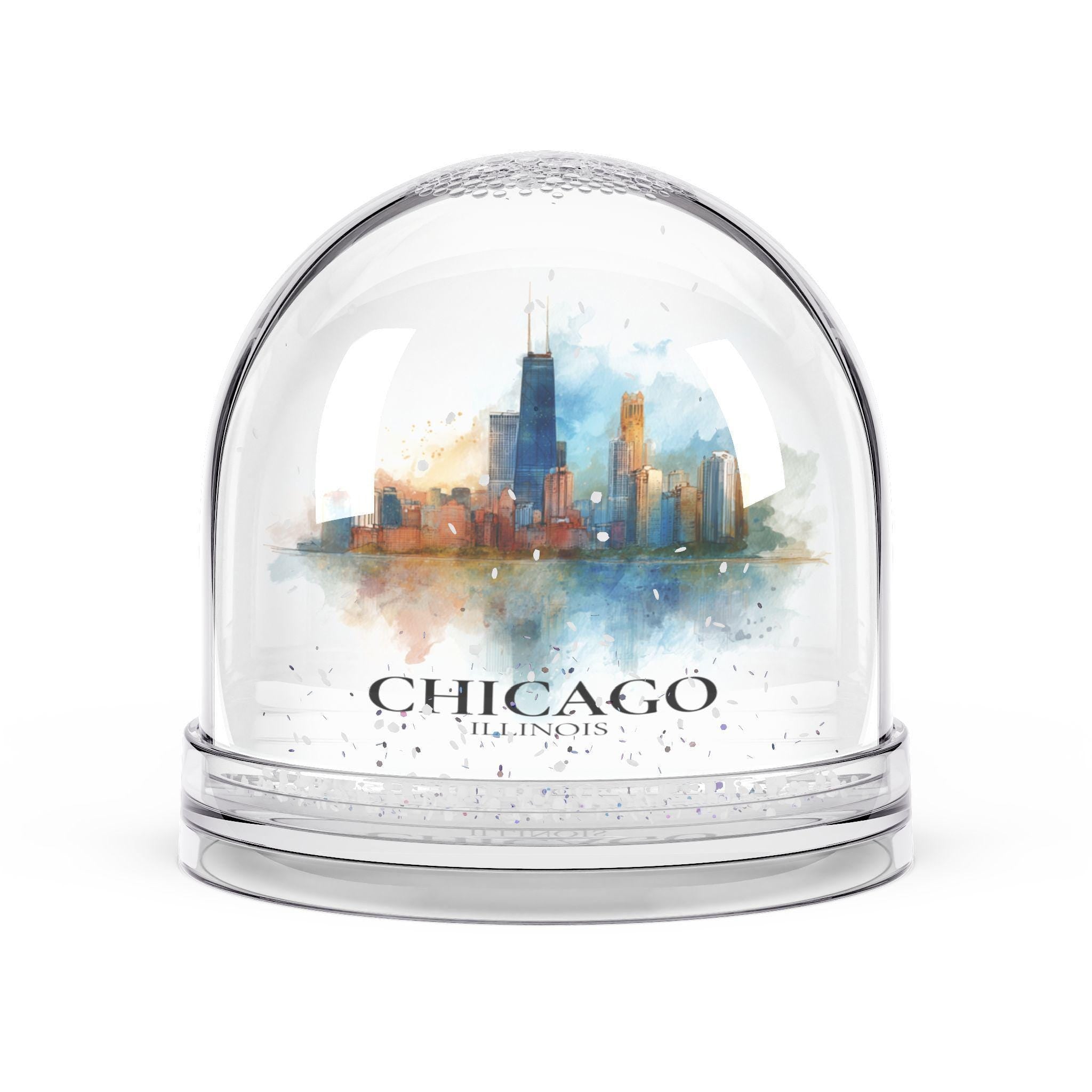 Chicago Illinois Snow Globe, Personalized Watercolor, Custom Travel Souvenir Keepsake City Dome