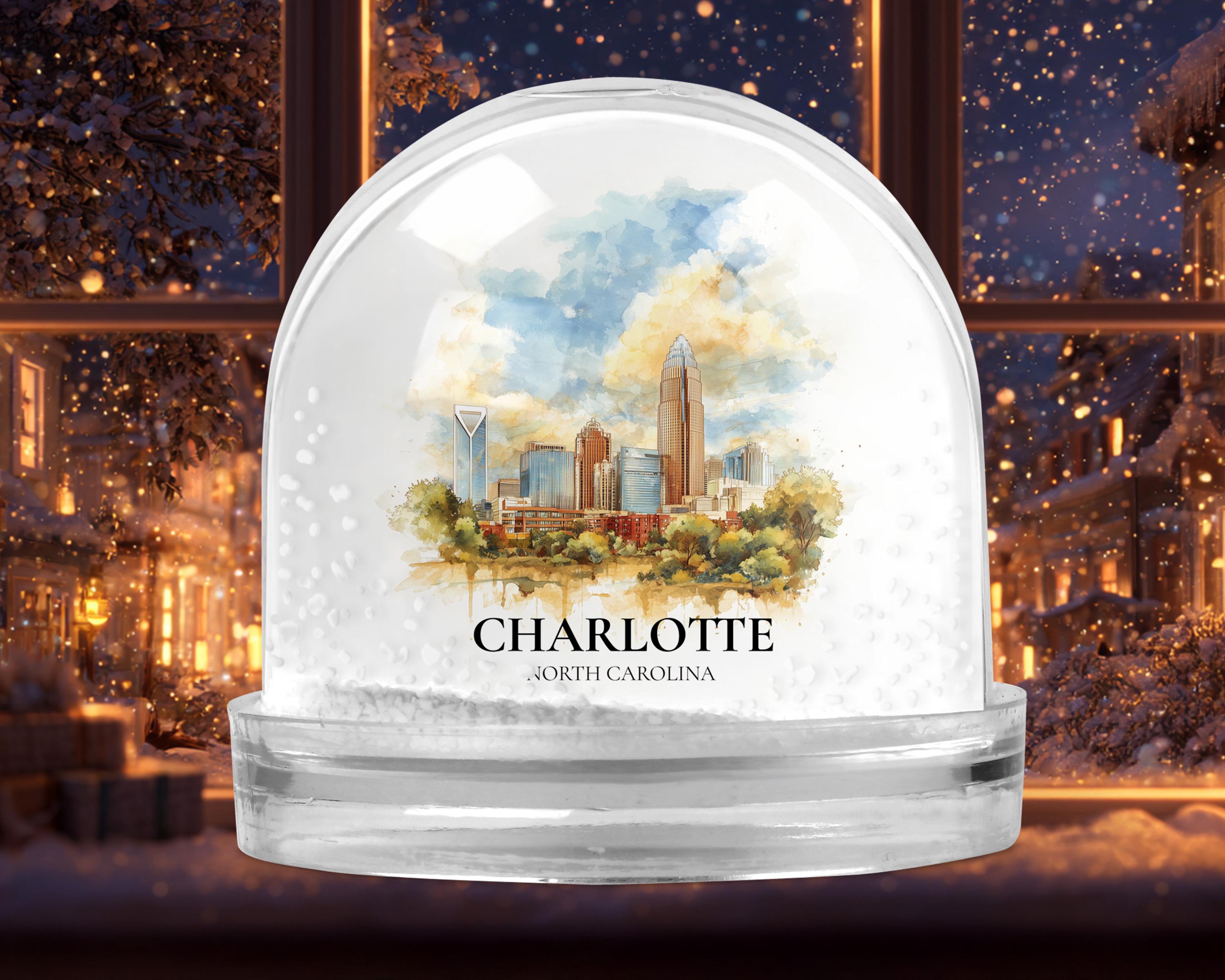 Charlotte Snow Globe North Carolina, Personalized Watercolor, Custom Travel Souvenir Keepsake City Dome