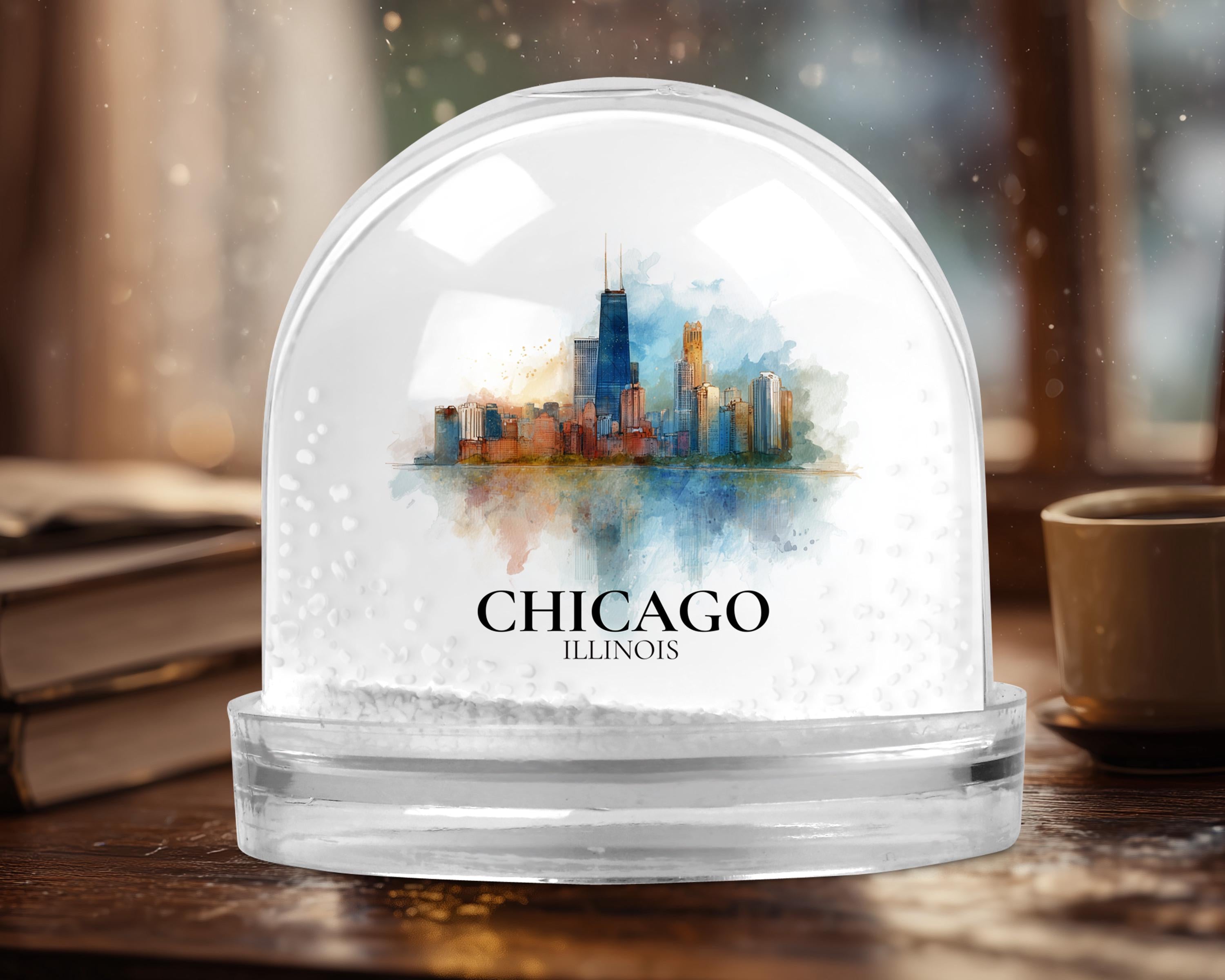 Chicago Illinois Snow Globe, Personalized Watercolor, Custom Travel Souvenir Keepsake City Dome