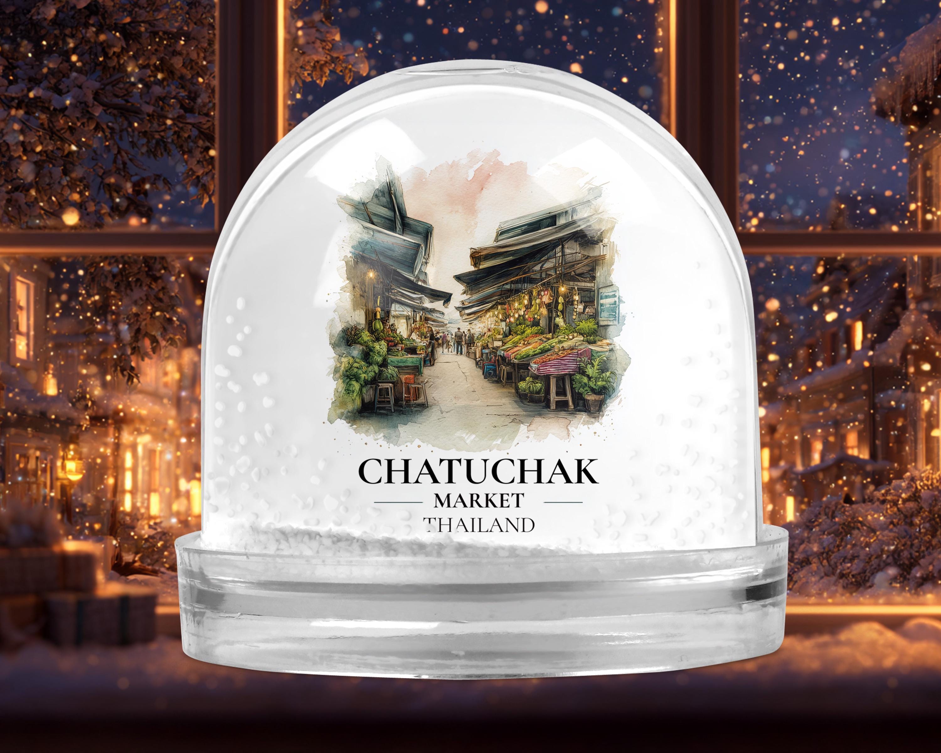 Chatuchak Market Thailand Snow Globe, Personalized Watercolor, Custom Travel Souvenir Keepsake City Dome