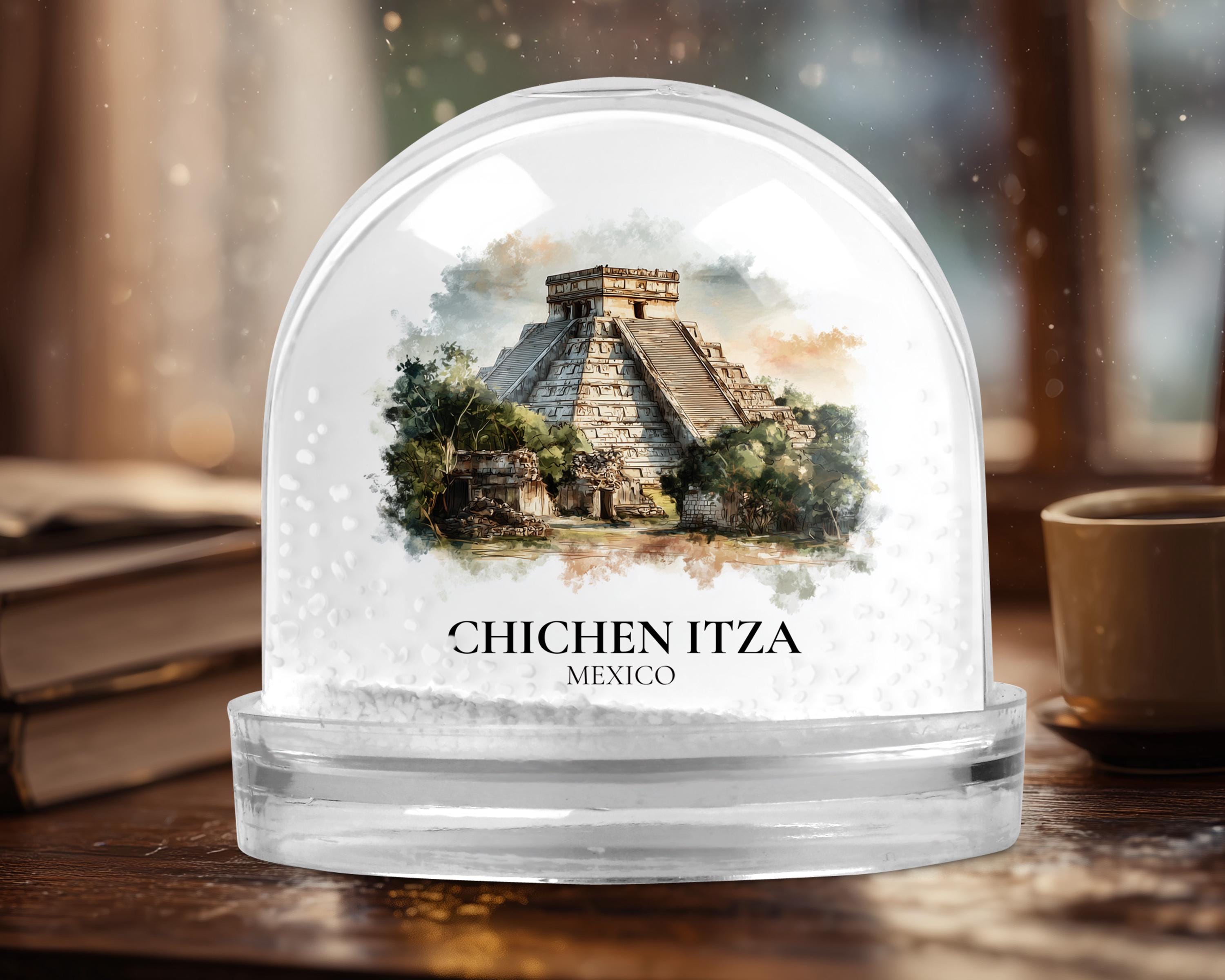 Chichen Itza Mexico Snow Globe, Personalized Watercolor, Custom Travel Souvenir Keepsake City Dome