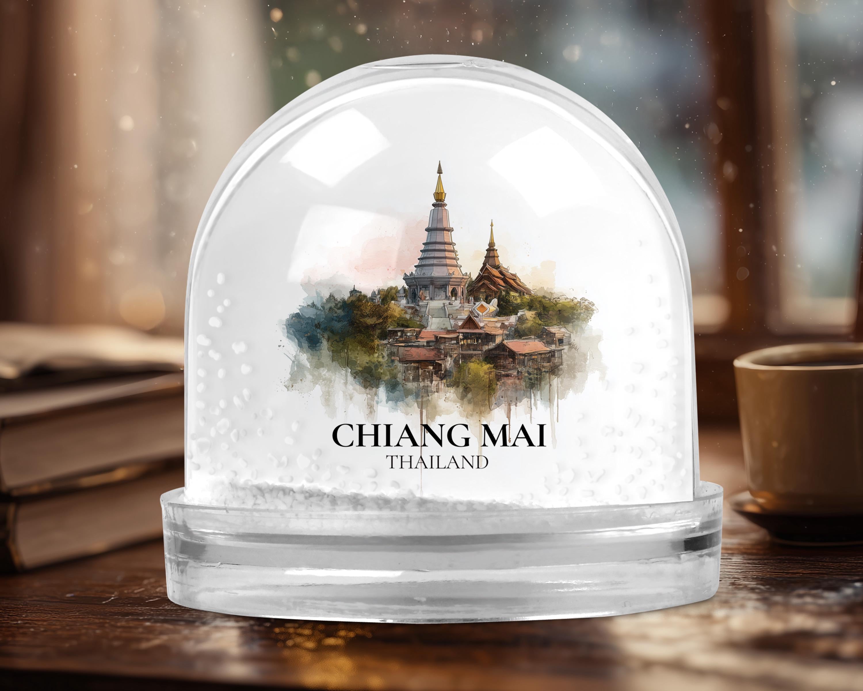 Chiang Mai Thailand Snow Globe, Personalized Watercolor, Custom Travel Souvenir Keepsake City Dome