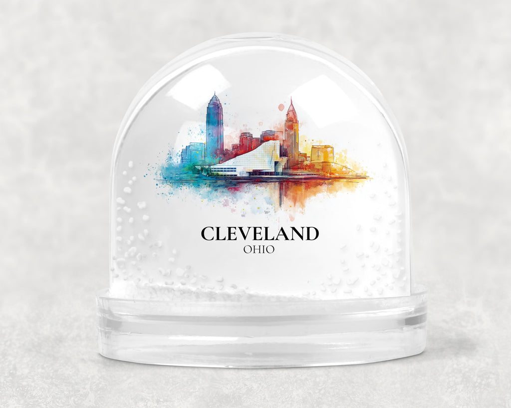 Cleveland Ohio Snow Globe, Personalized Watercolor, Custom Travel Souvenir Keepsake City Dome
