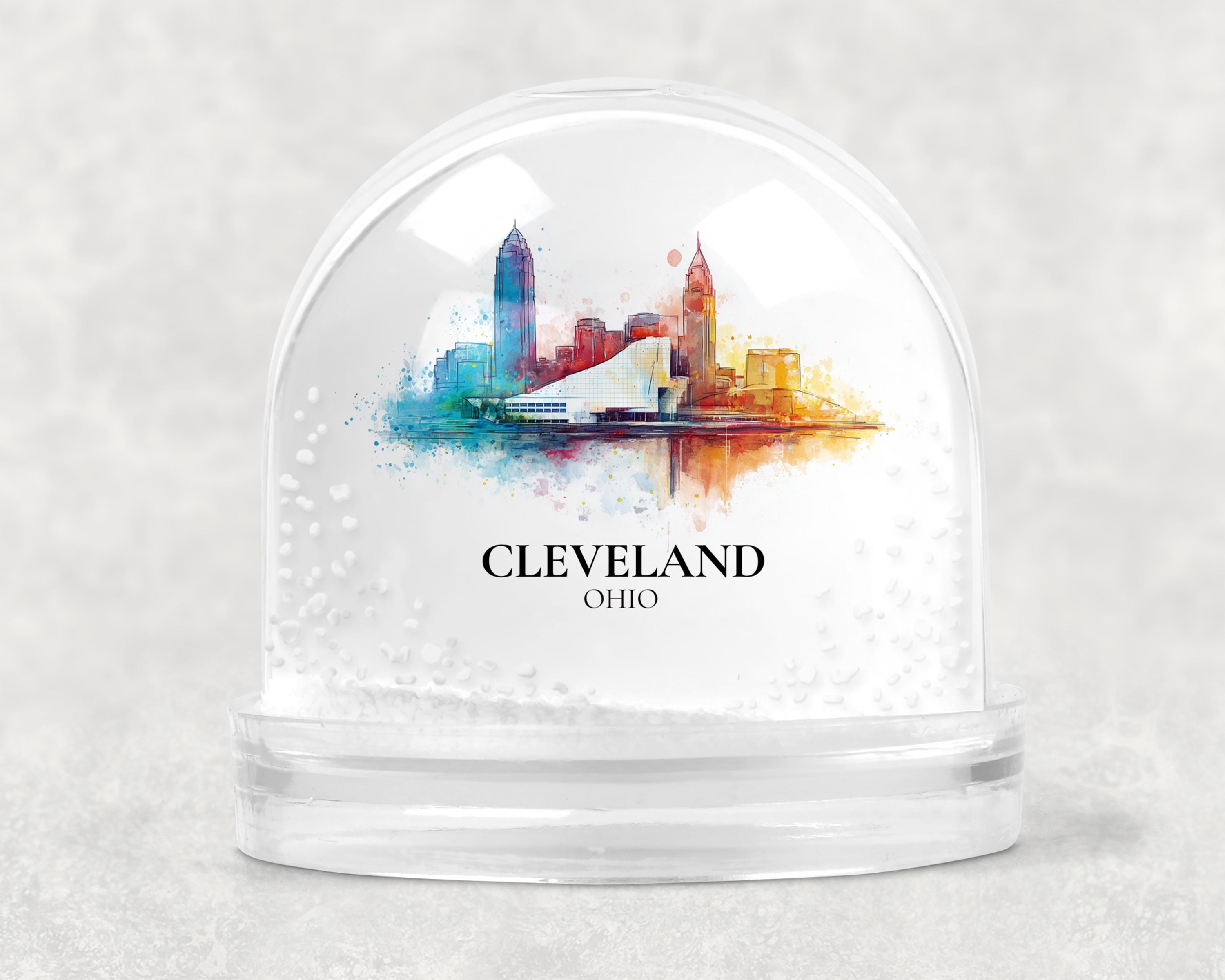 Cleveland Ohio Snow Globe, Personalized Watercolor, Custom Travel Souvenir Keepsake City Dome