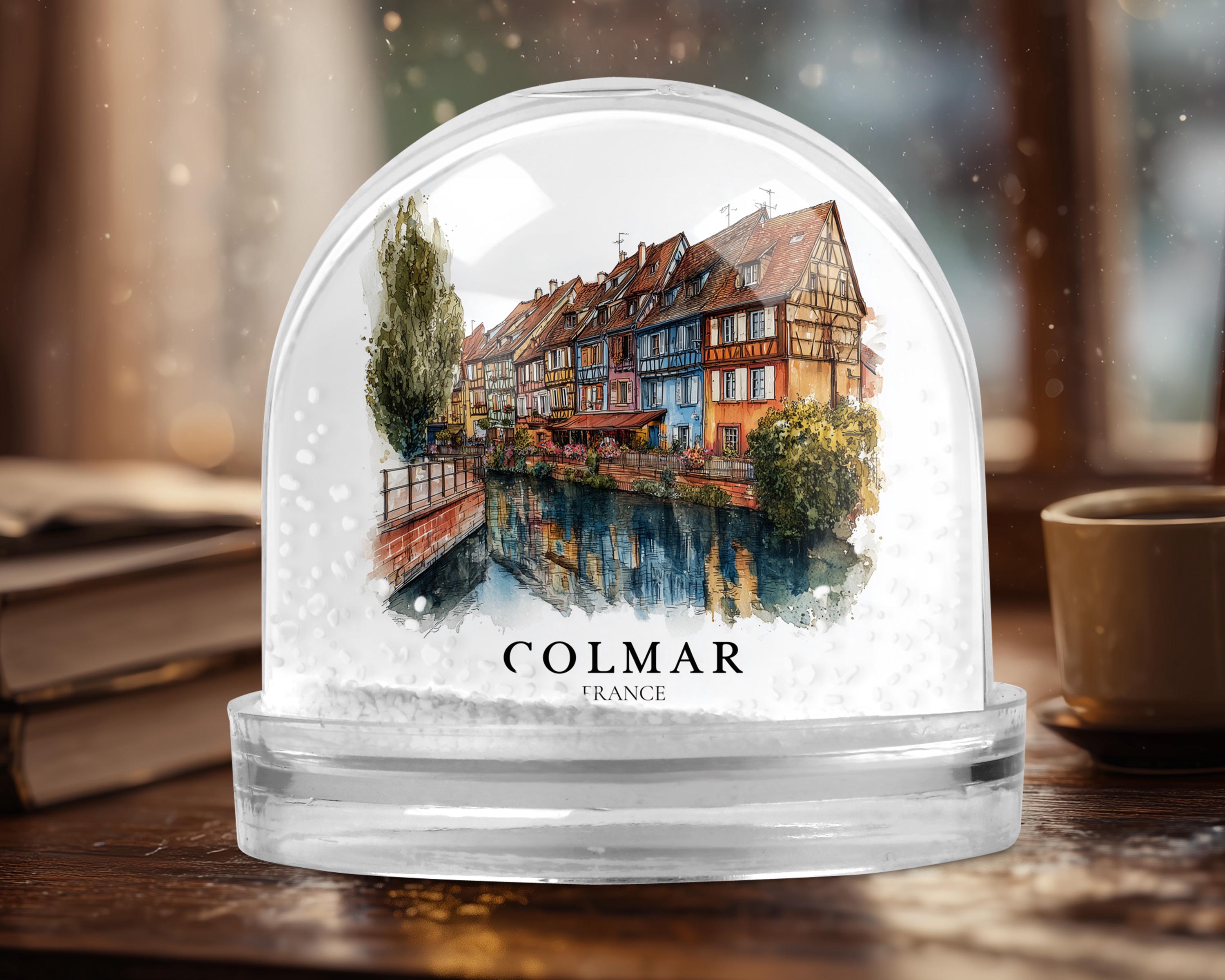 Colmar France Snow Globe, Personalized Watercolor, Custom Travel Souvenir Keepsake City Dome