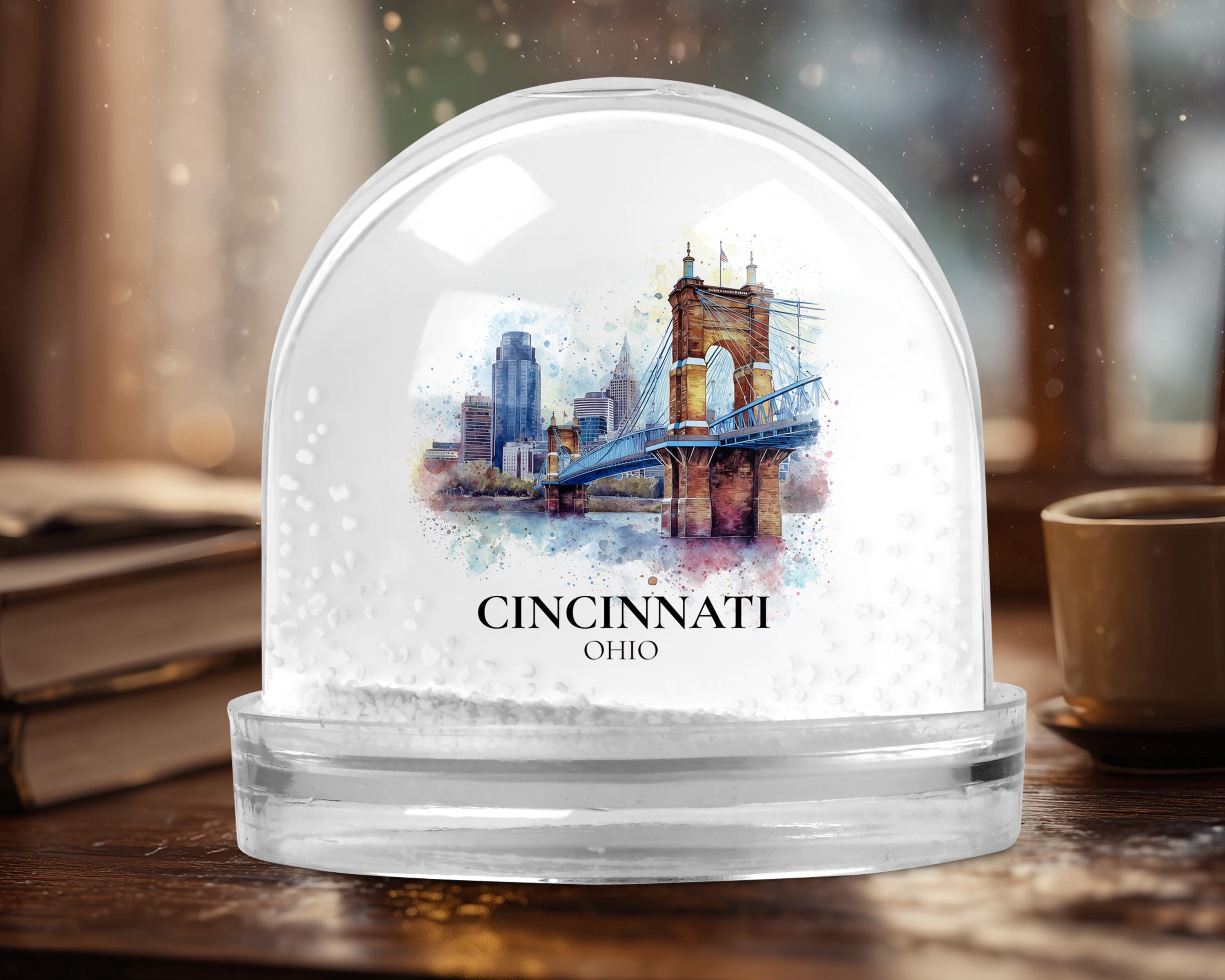 Cincinnati Ohio Snow Globe, Personalized Watercolor, Custom Travel Souvenir Keepsake City Dome