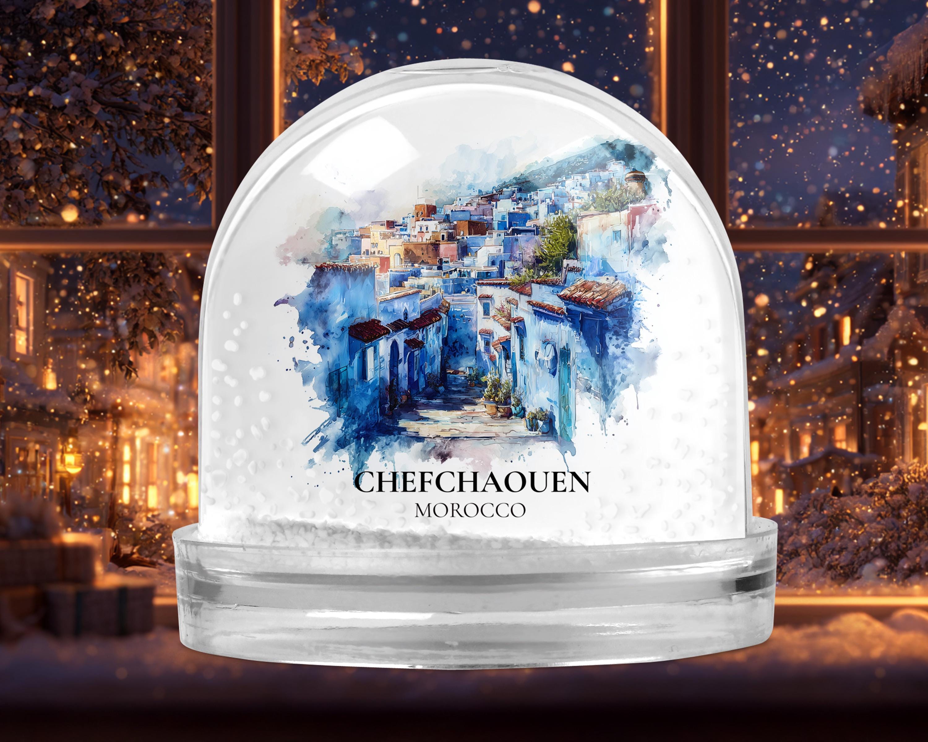 Chefchaouen Morocco Snow Globe, Personalized Watercolor, Custom Travel Souvenir Keepsake City Dome