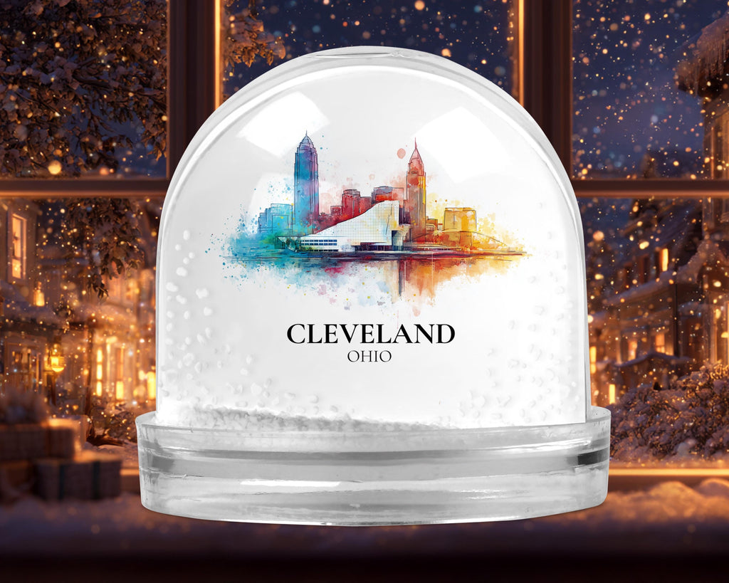 Cleveland Ohio Snow Globe, Personalized Watercolor, Custom Travel Souvenir Keepsake City Dome