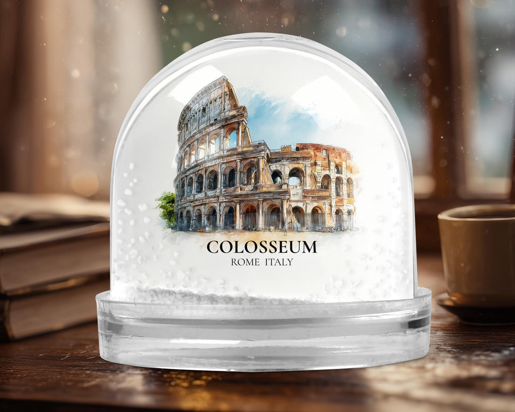 Colosseum Snow Globe Italy, Personalized Watercolor, Custom Travel Souvenir Keepsake City Dome