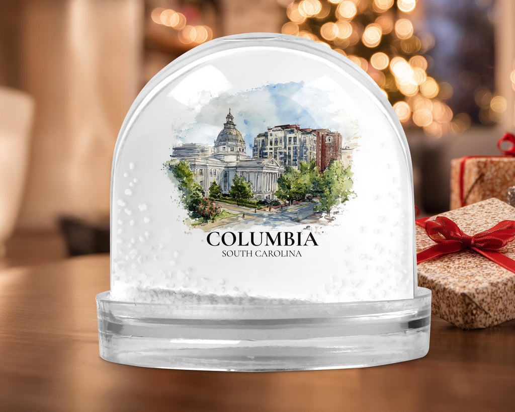 Columbia South Carolina Snow Globe, Personalized Watercolor, Custom Travel Souvenir Keepsake City Dome