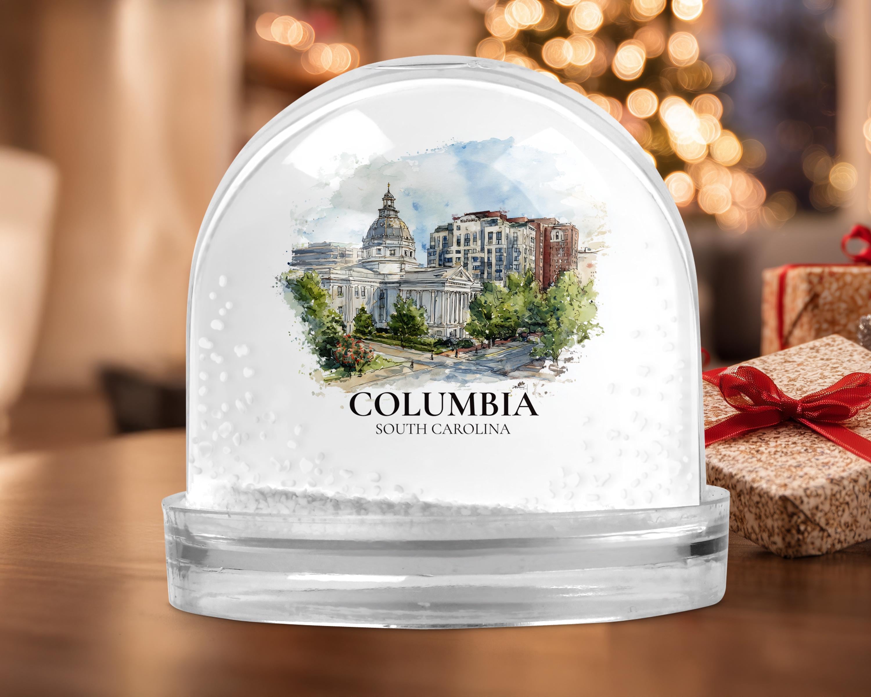 Columbia South Carolina Snow Globe, Personalized Watercolor, Custom Travel Souvenir Keepsake City Dome