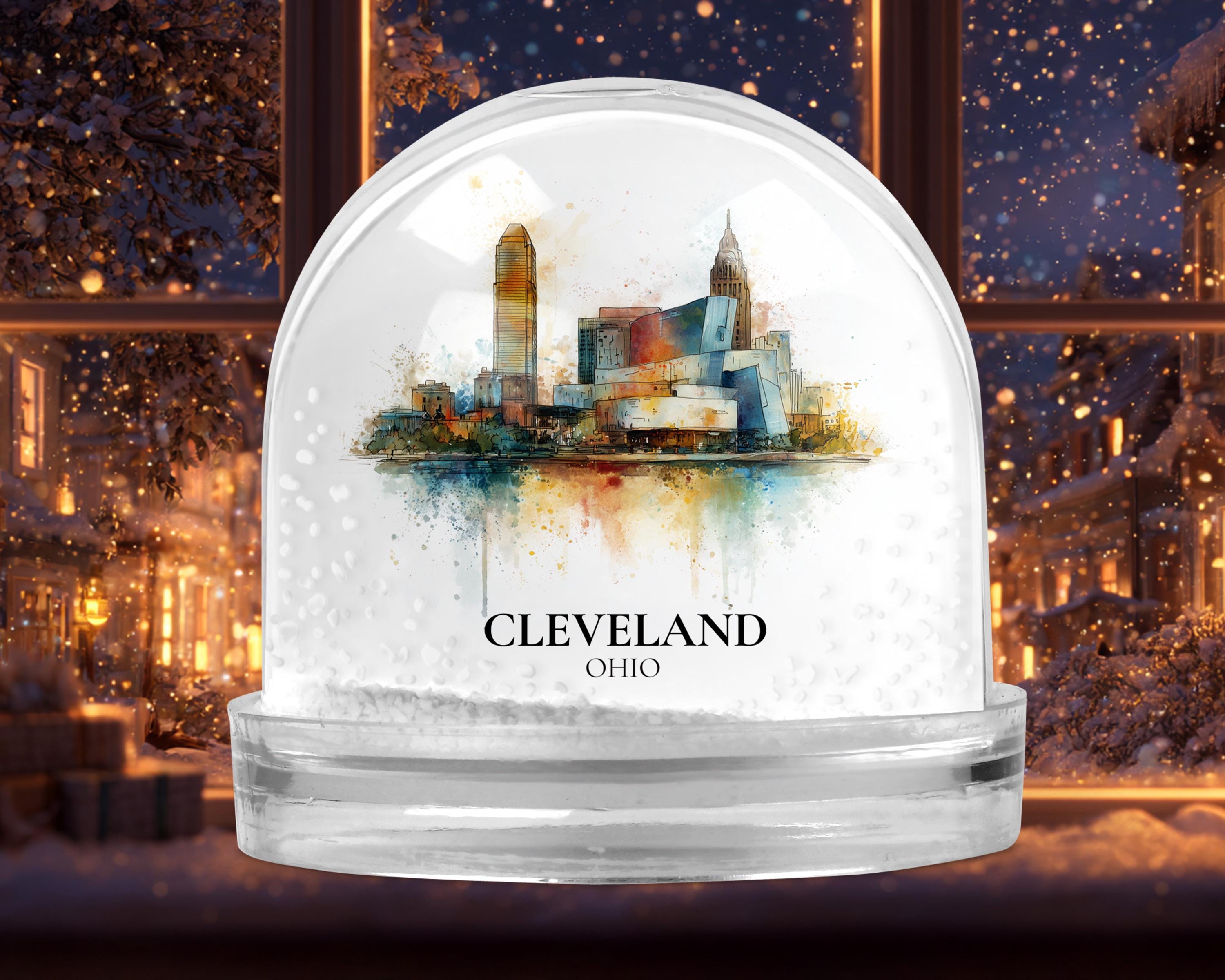 Cleveland Snow Globe Ohio, Personalized Watercolor, Custom Travel Souvenir Keepsake City Dome