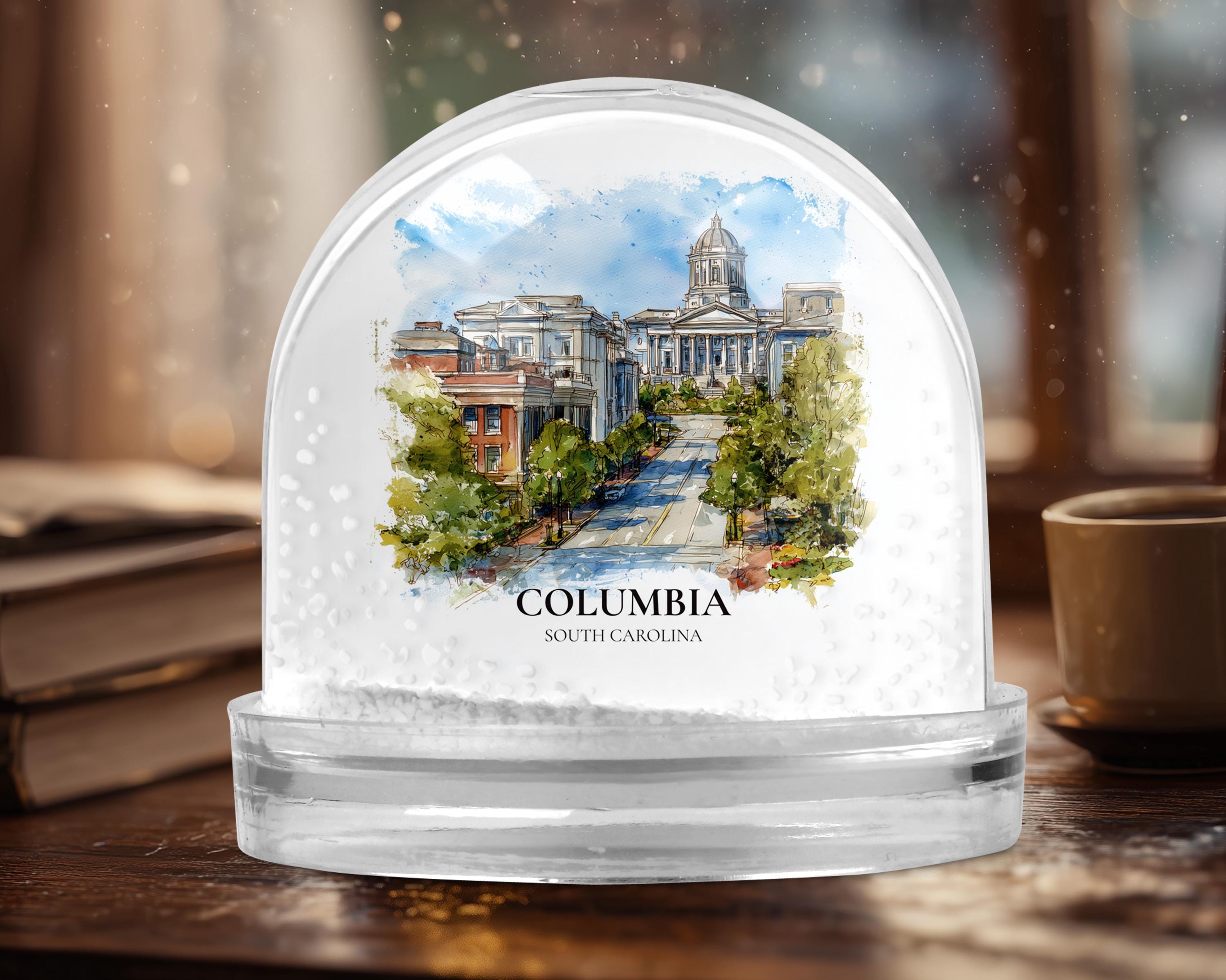 Columbia Snow Globe South Carolina, Personalized Watercolor, Custom Travel Souvenir Keepsake City Dome