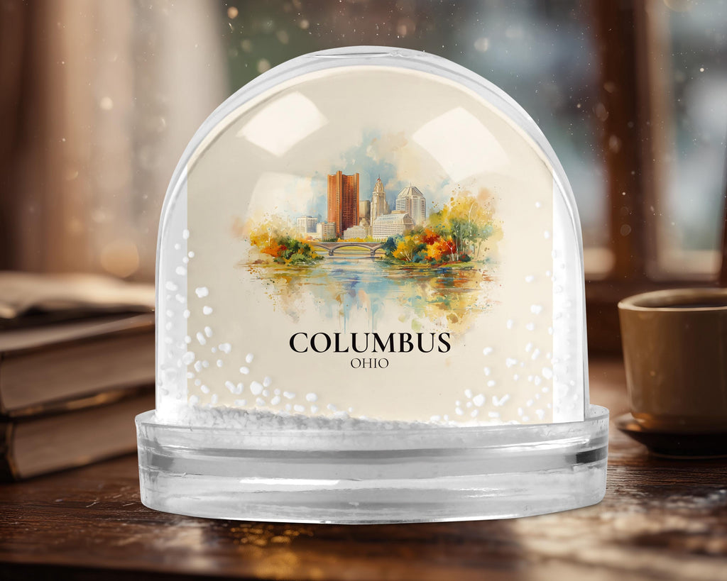 Columbus Ohio Snow Globe, Personalized Watercolor, Custom Travel Souvenir Keepsake City Dome
