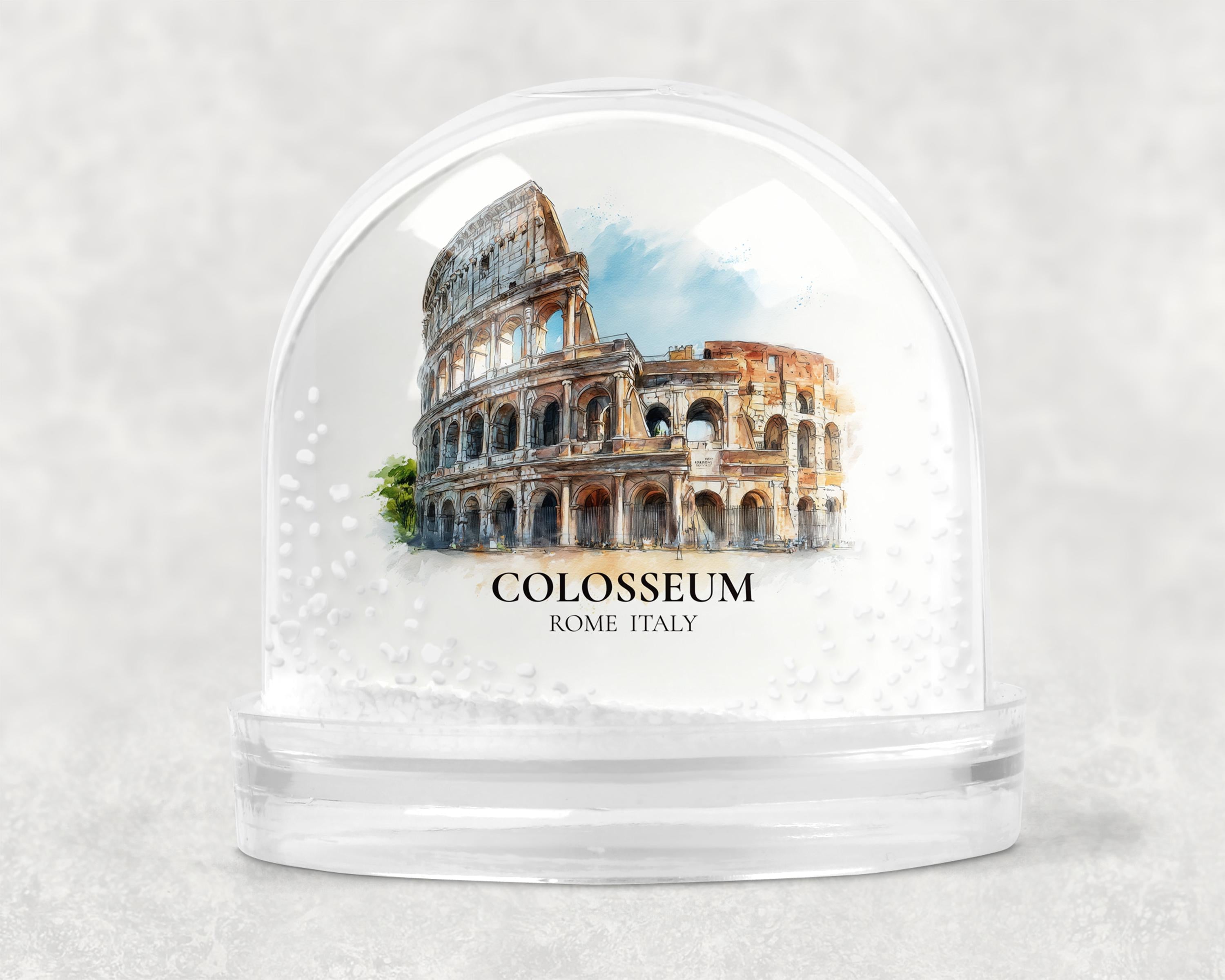 Colosseum Snow Globe Italy, Personalized Watercolor, Custom Travel Souvenir Keepsake City Dome