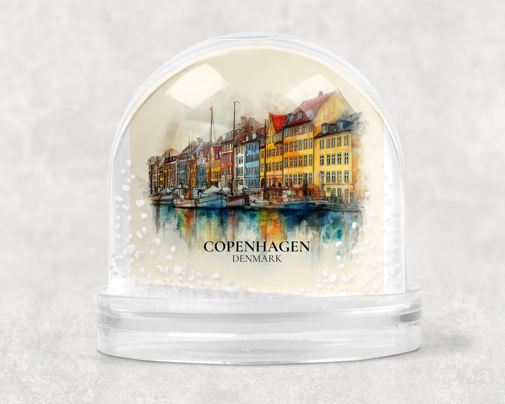 Copenhagen Denmark Snow Globe, Personalized Watercolor, Custom Travel Souvenir Keepsake City Dome