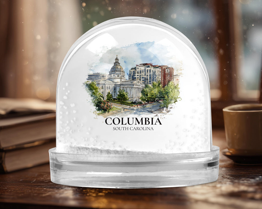 Columbia South Carolina Snow Globe, Personalized Watercolor, Custom Travel Souvenir Keepsake City Dome