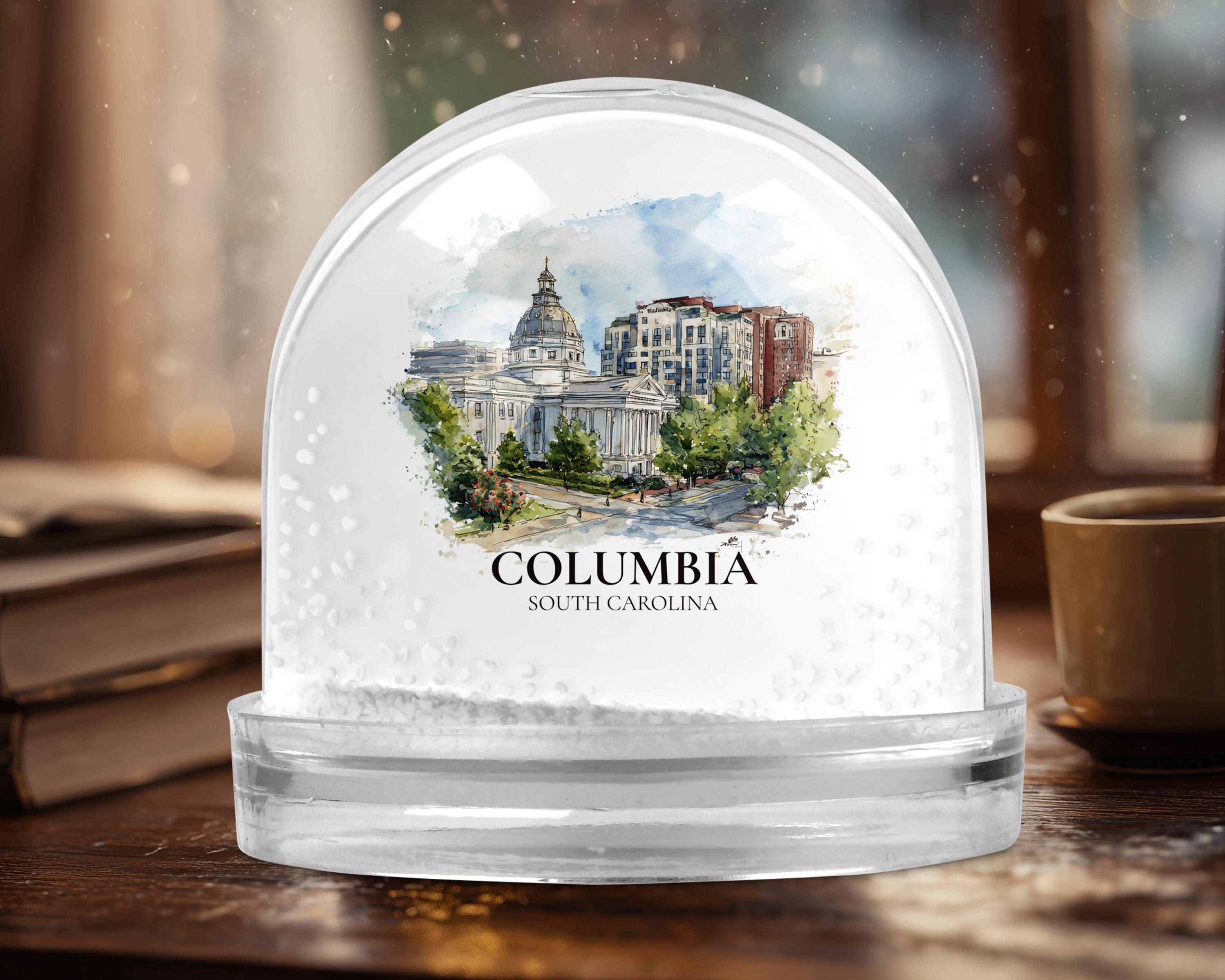 Columbia South Carolina Snow Globe, Personalized Watercolor, Custom Travel Souvenir Keepsake City Dome