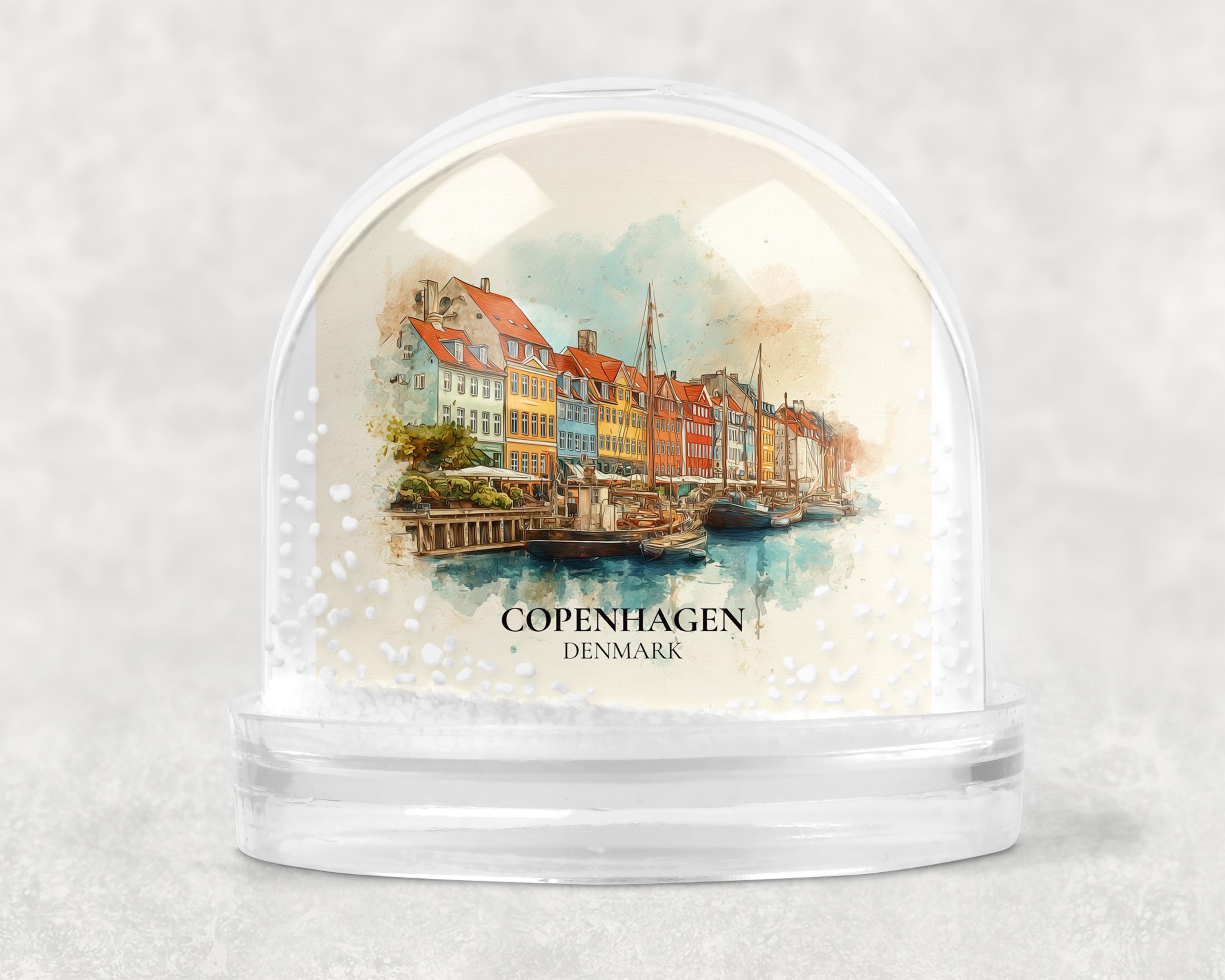 Copenhagen Snow Globe Denmark, Personalized Watercolor, Custom Travel Souvenir Keepsake City Dome