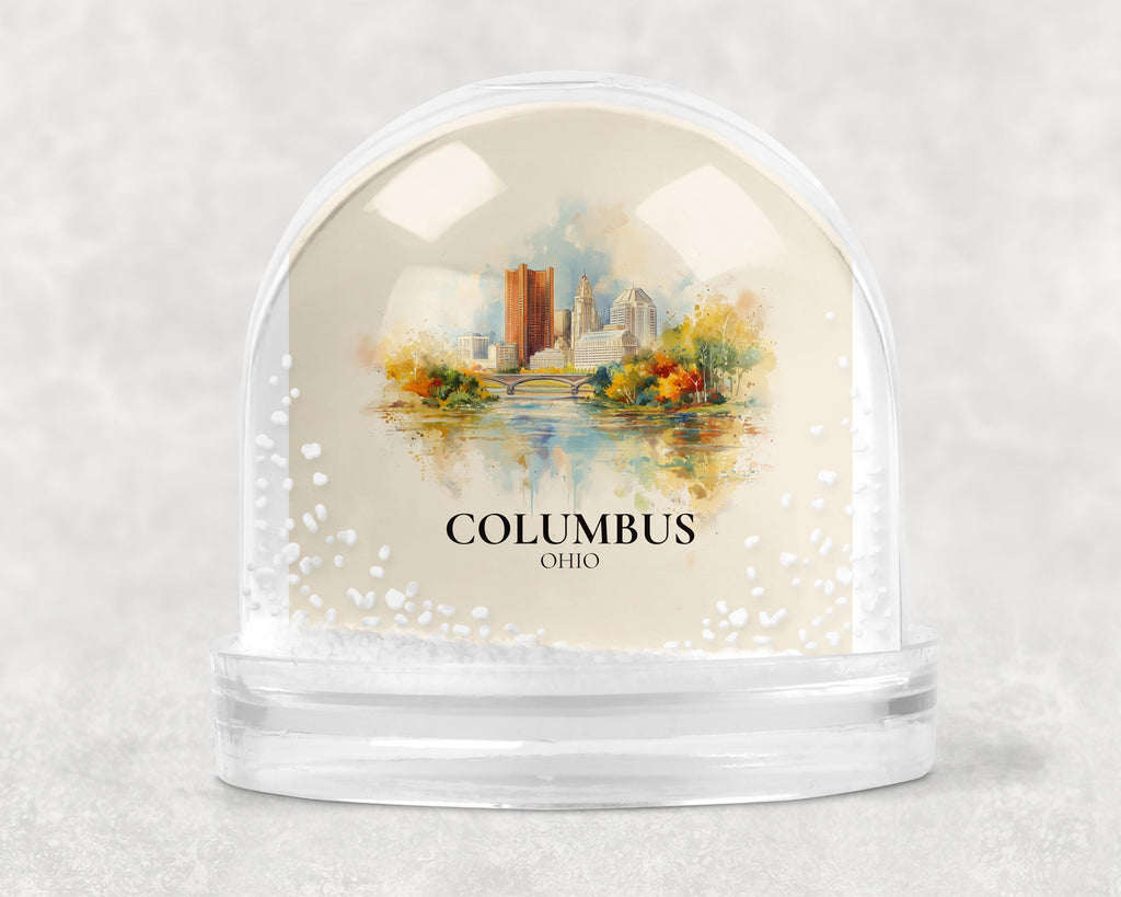 Columbus Ohio Snow Globe, Personalized Watercolor, Custom Travel Souvenir Keepsake City Dome