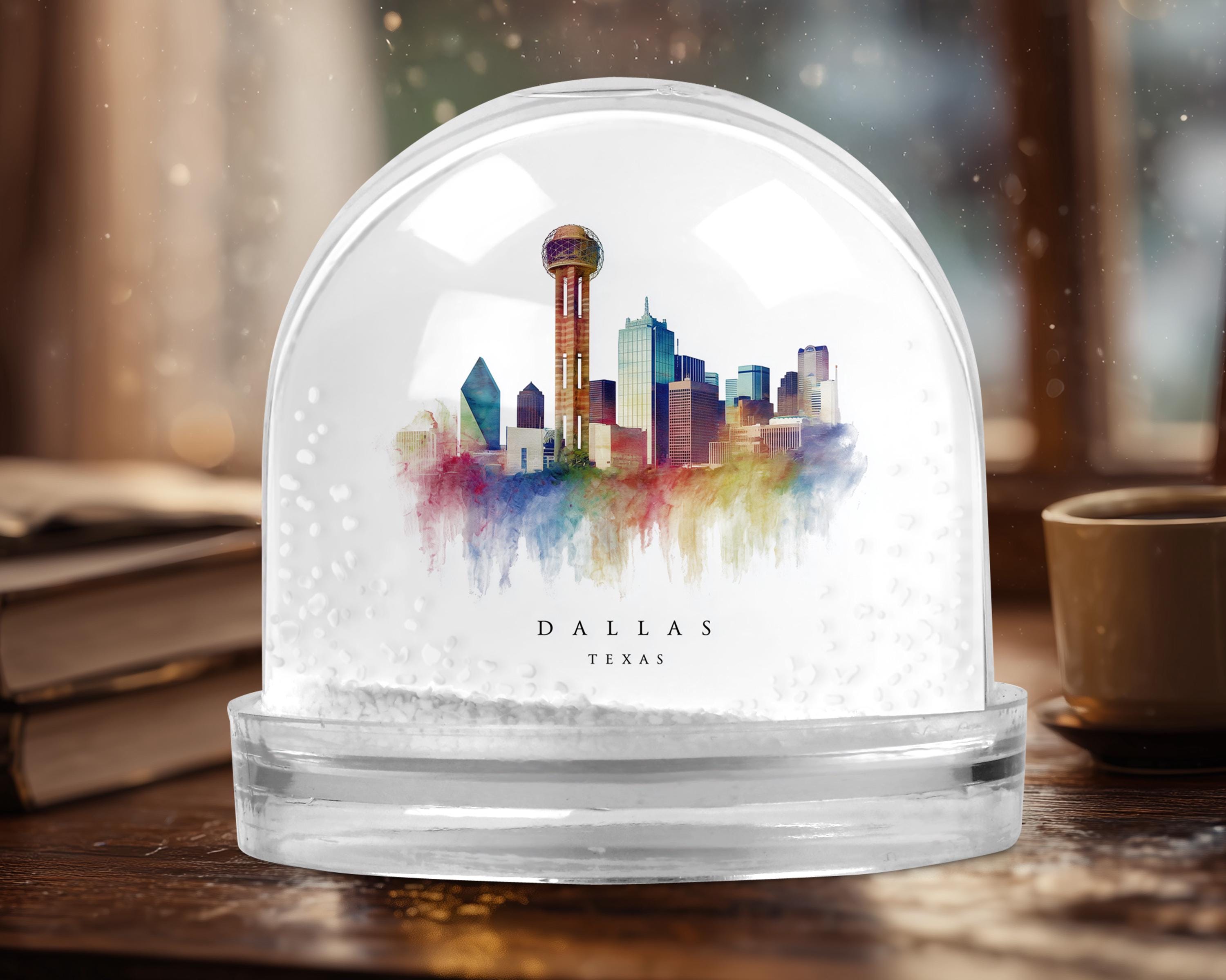 Dallas Texas Snow Globe, Personalized Watercolor, Custom Travel Souvenir Keepsake City Dome