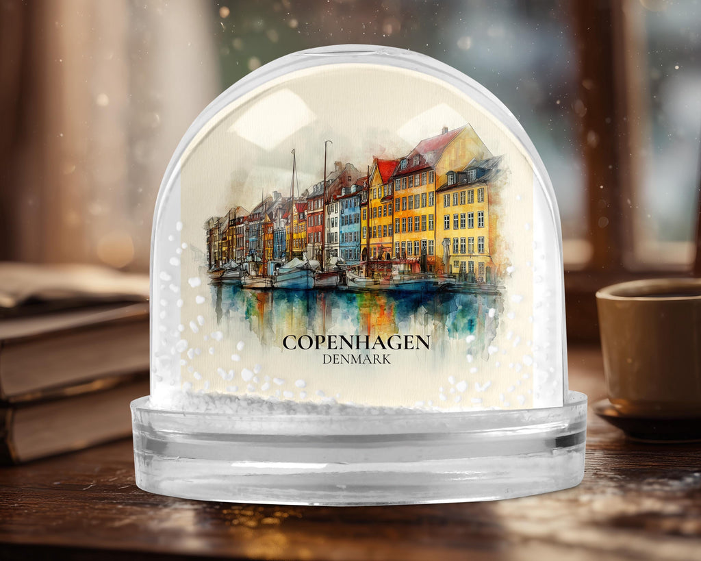 Copenhagen Denmark Snow Globe, Personalized Watercolor, Custom Travel Souvenir Keepsake City Dome