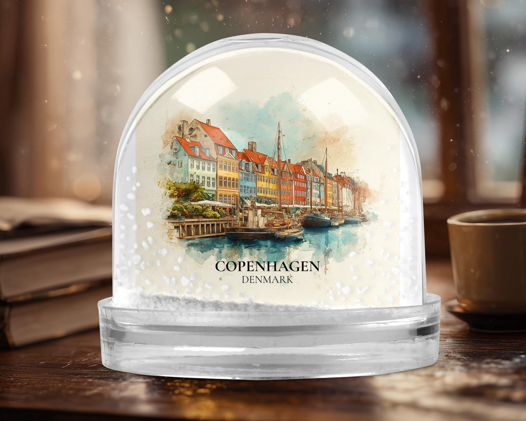 Copenhagen Snow Globe Denmark, Personalized Watercolor, Custom Travel Souvenir Keepsake City Dome