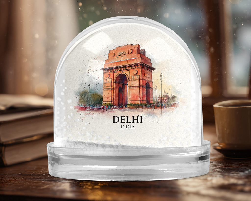 Delhi India2 Snow Globe, Personalized Watercolor, Custom Travel Souvenir Keepsake City Dome