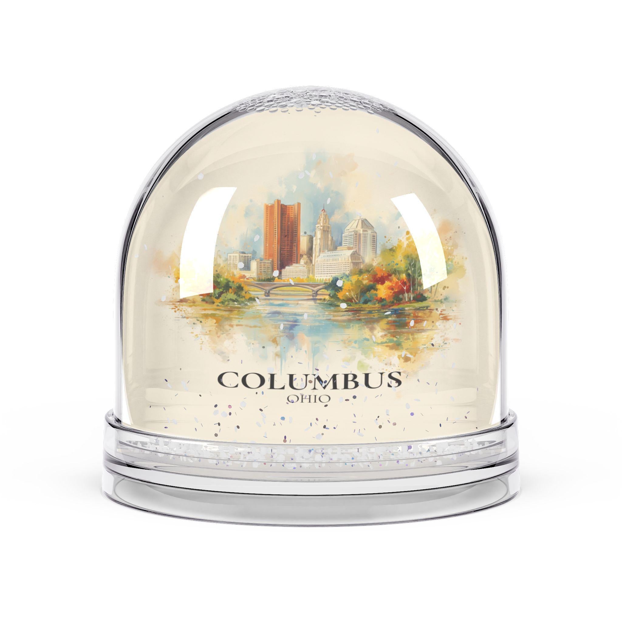 Columbus Ohio Snow Globe, Personalized Watercolor, Custom Travel Souvenir Keepsake City Dome