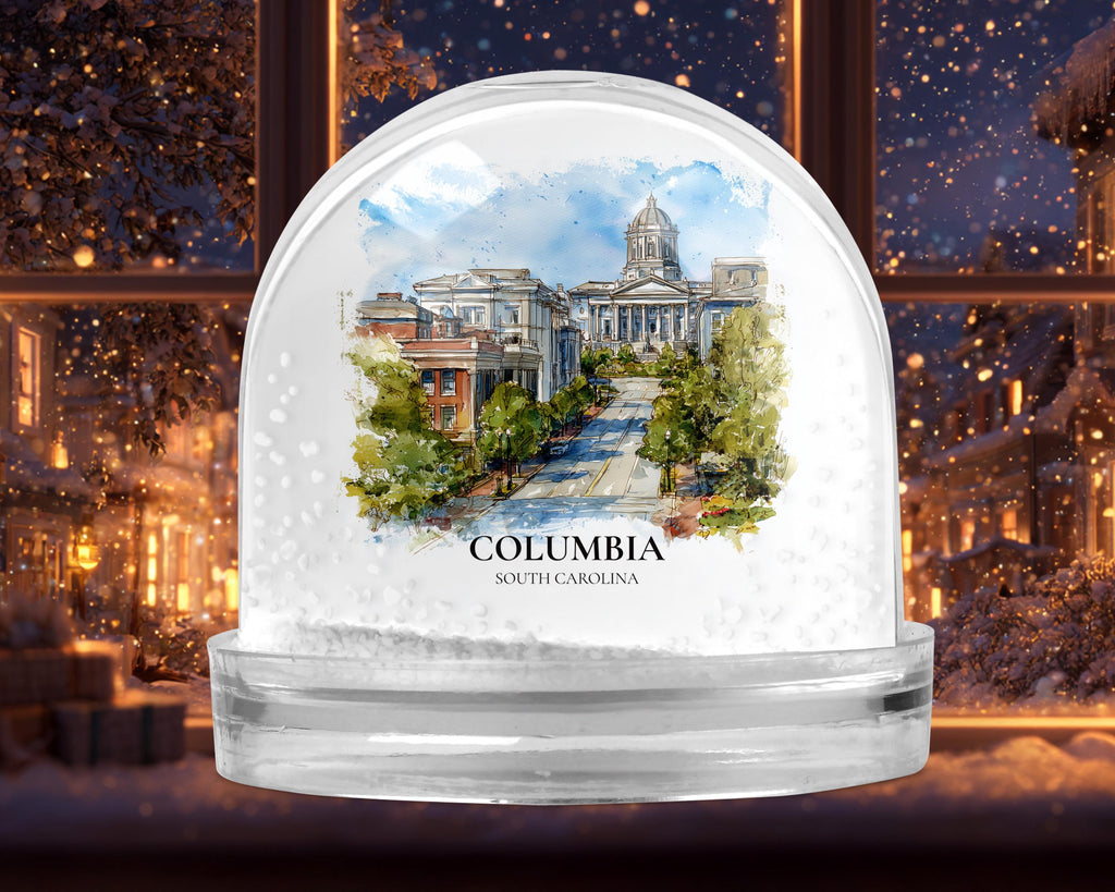 Columbia Snow Globe South Carolina, Personalized Watercolor, Custom Travel Souvenir Keepsake City Dome