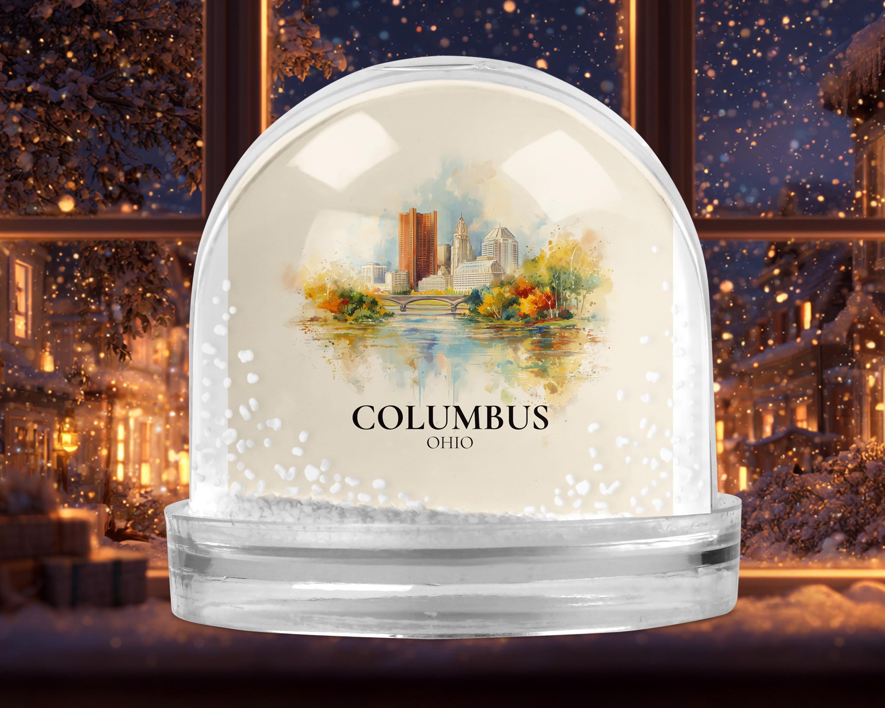 Columbus Ohio Snow Globe, Personalized Watercolor, Custom Travel Souvenir Keepsake City Dome