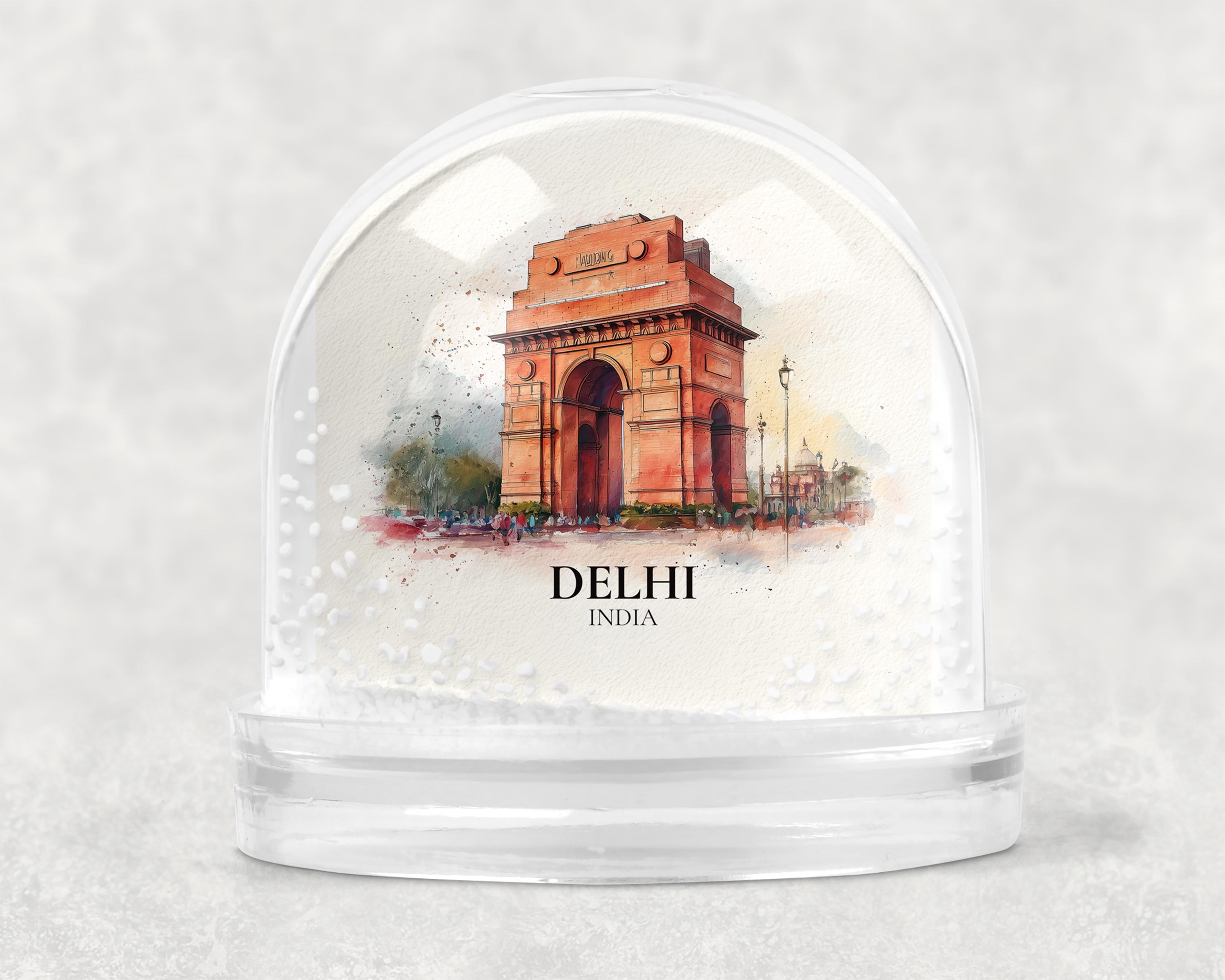 Delhi India2 Snow Globe, Personalized Watercolor, Custom Travel Souvenir Keepsake City Dome