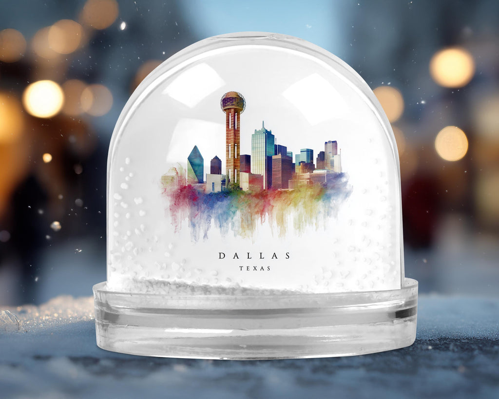 Dallas Texas Snow Globe, Personalized Watercolor, Custom Travel Souvenir Keepsake City Dome
