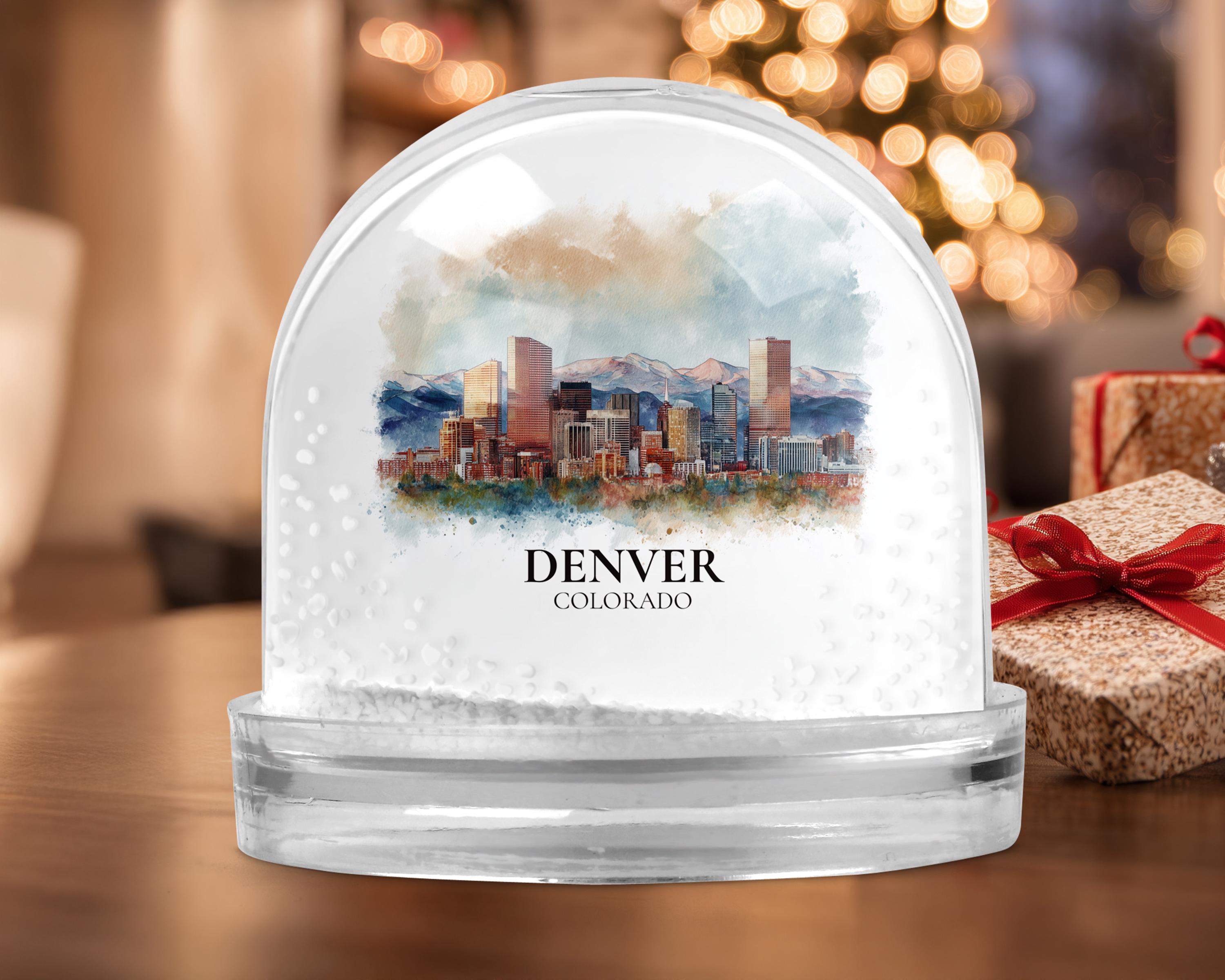 Denver Colorado Snow Globe, Personalized Watercolor, Custom Travel Souvenir Keepsake City Dome