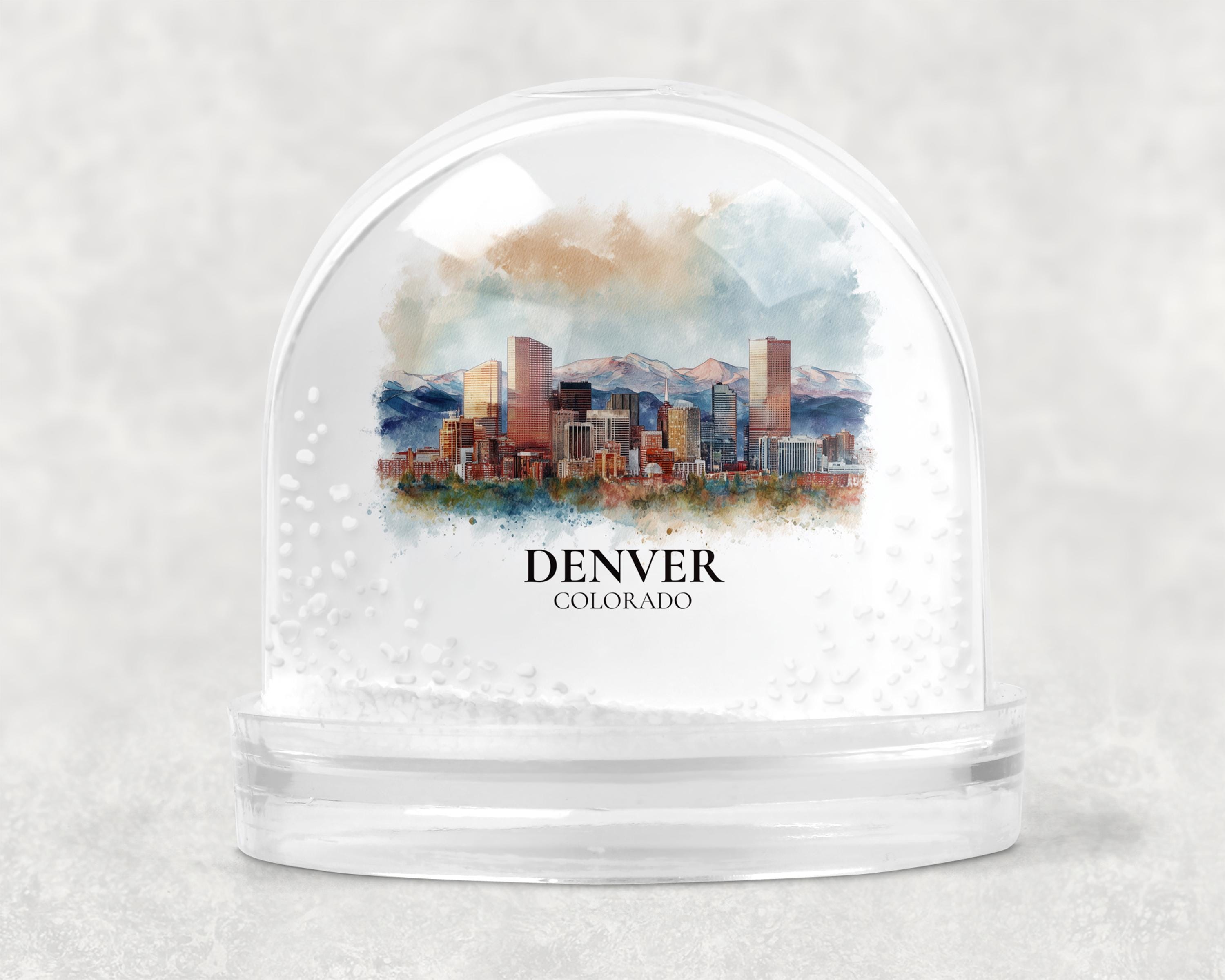 Denver Colorado Snow Globe, Personalized Watercolor, Custom Travel Souvenir Keepsake City Dome