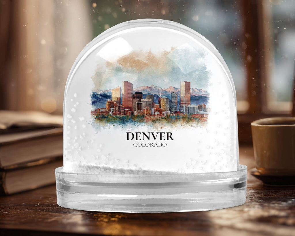 Denver Colorado Snow Globe, Personalized Watercolor, Custom Travel Souvenir Keepsake City Dome