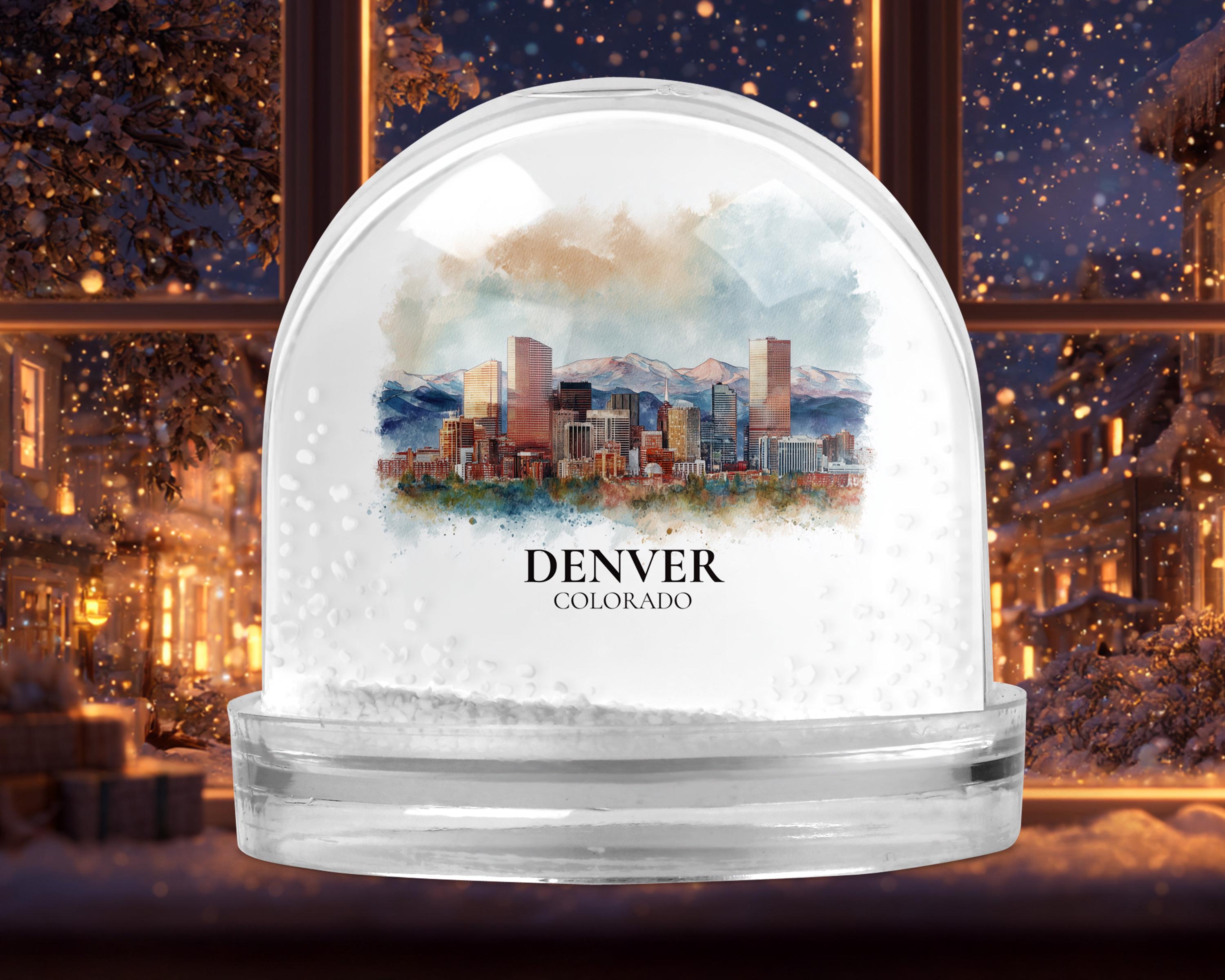 Denver Colorado Snow Globe, Personalized Watercolor, Custom Travel Souvenir Keepsake City Dome