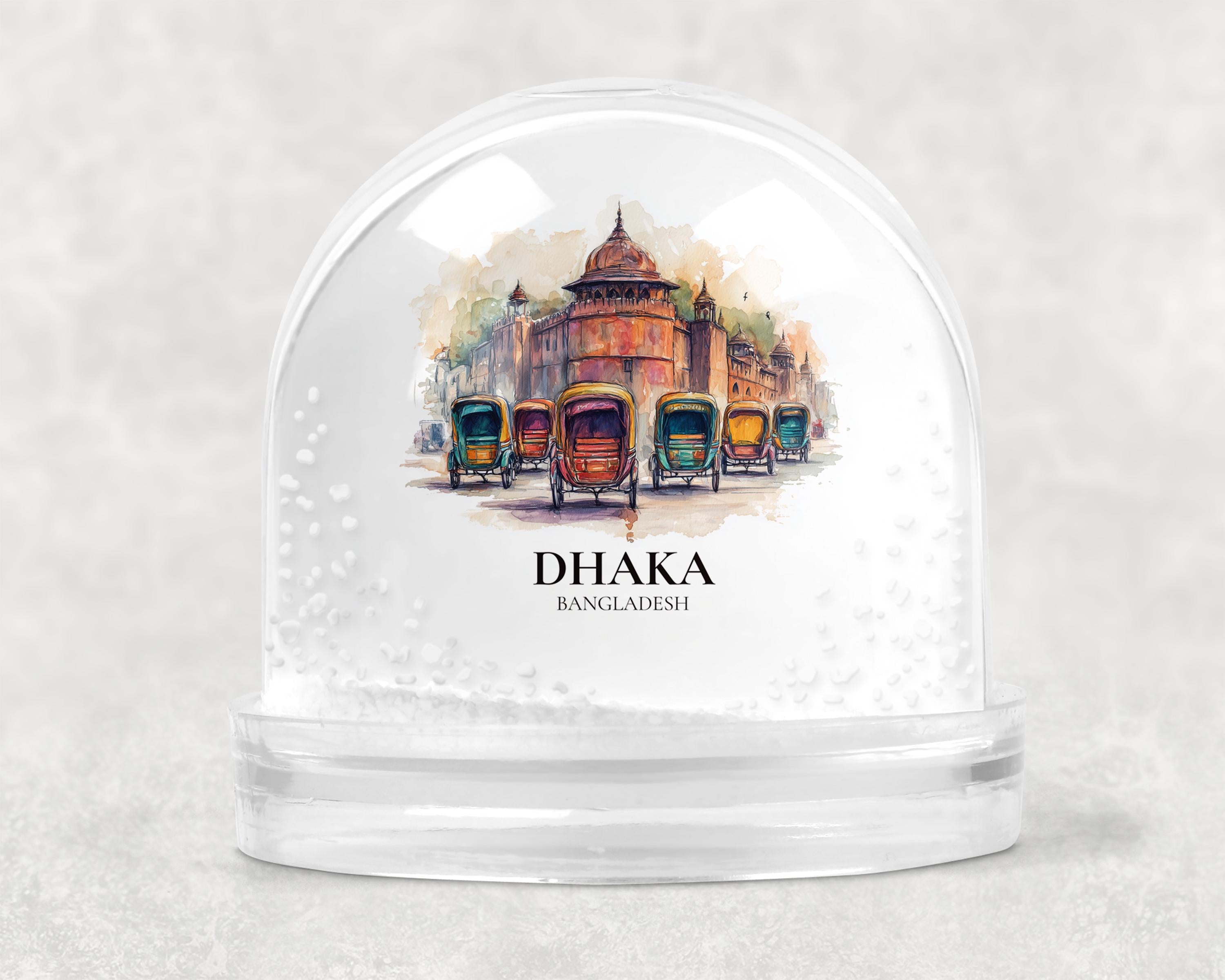 Dhaka Bangladesh Snow Globe, Personalized Watercolor, Custom Travel Souvenir Keepsake City Dome