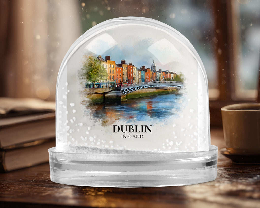 Dublin Ireland Snow Globe, Personalized Watercolor, Custom Travel Souvenir Keepsake City Dome