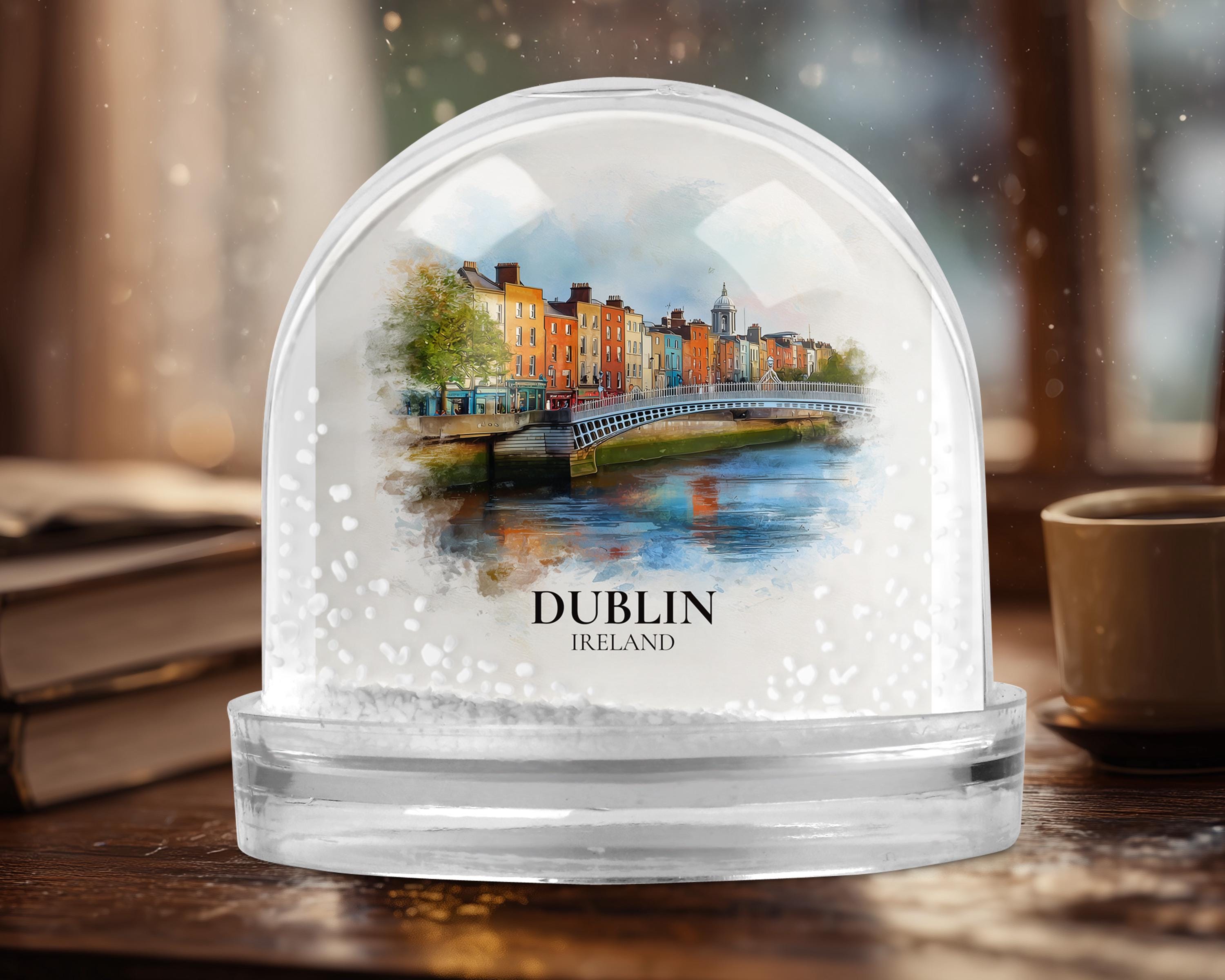 Dublin Ireland Snow Globe, Personalized Watercolor, Custom Travel Souvenir Keepsake City Dome