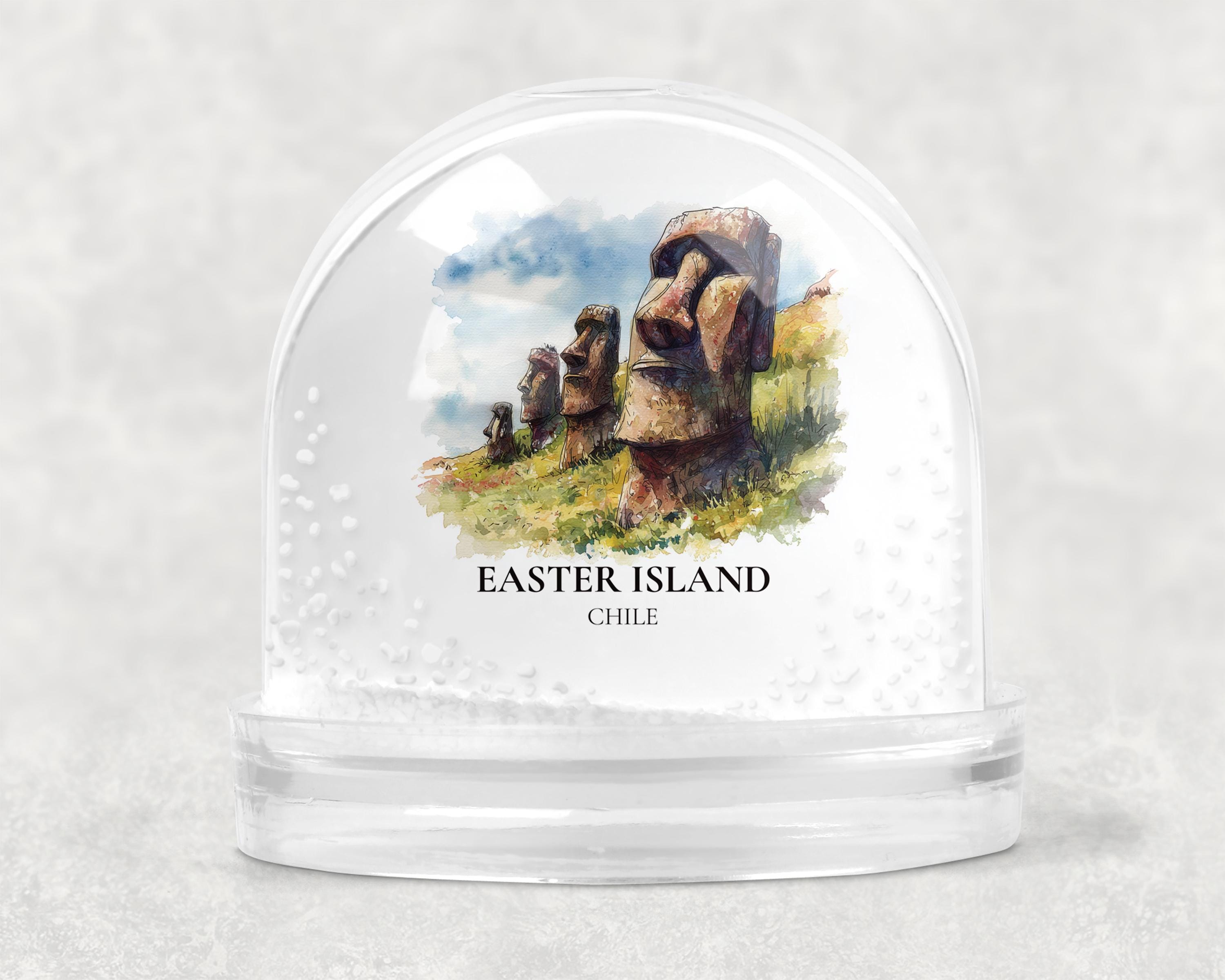 Easter Island Chile Snow Globe, Personalized Watercolor, Custom Travel Souvenir Keepsake City Dome