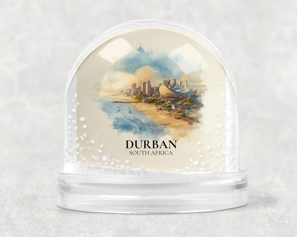 Durban South Africa Snow Globe, Personalized Watercolor, Custom Travel Souvenir Keepsake City Dome