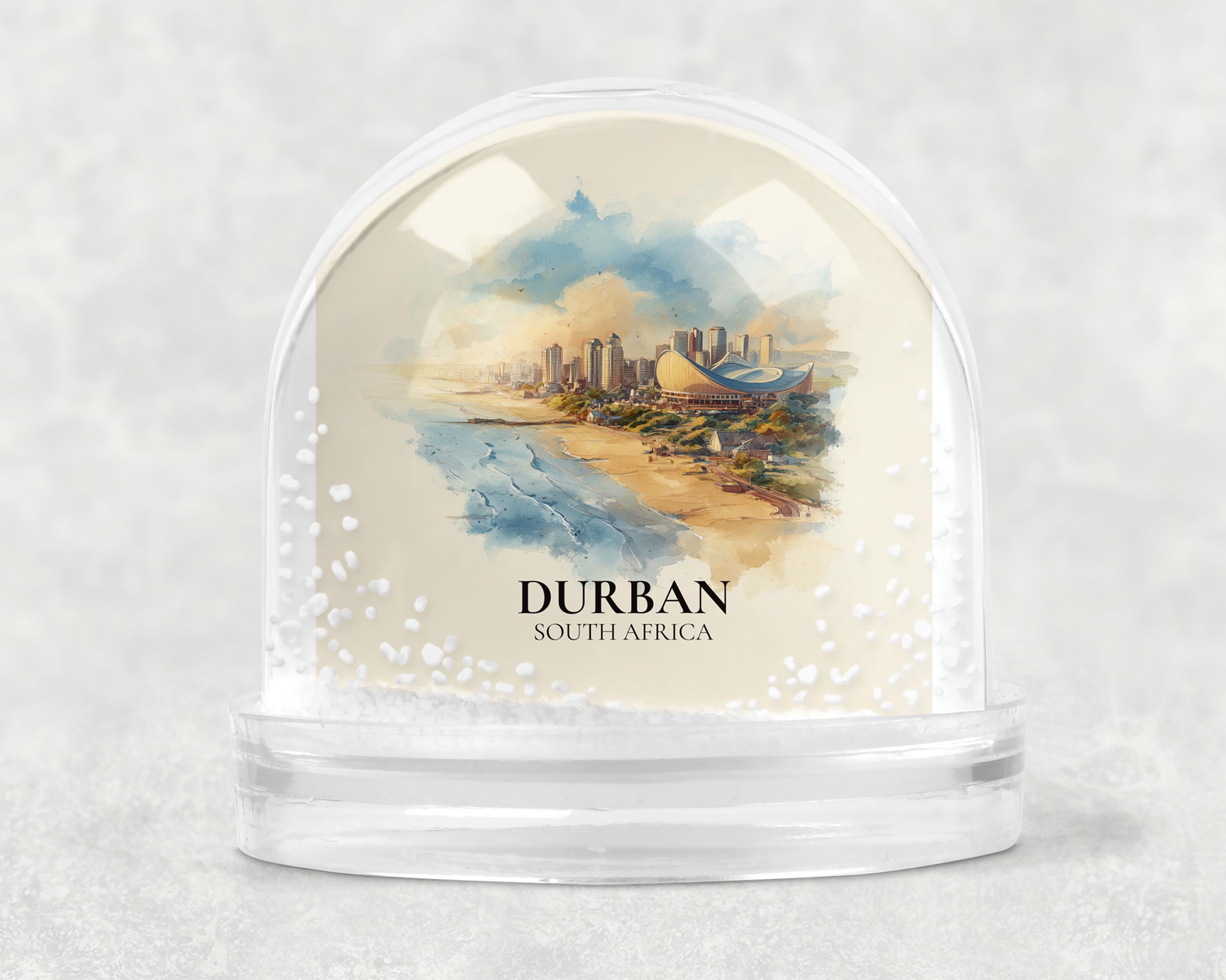 Durban South Africa Snow Globe, Personalized Watercolor, Custom Travel Souvenir Keepsake City Dome