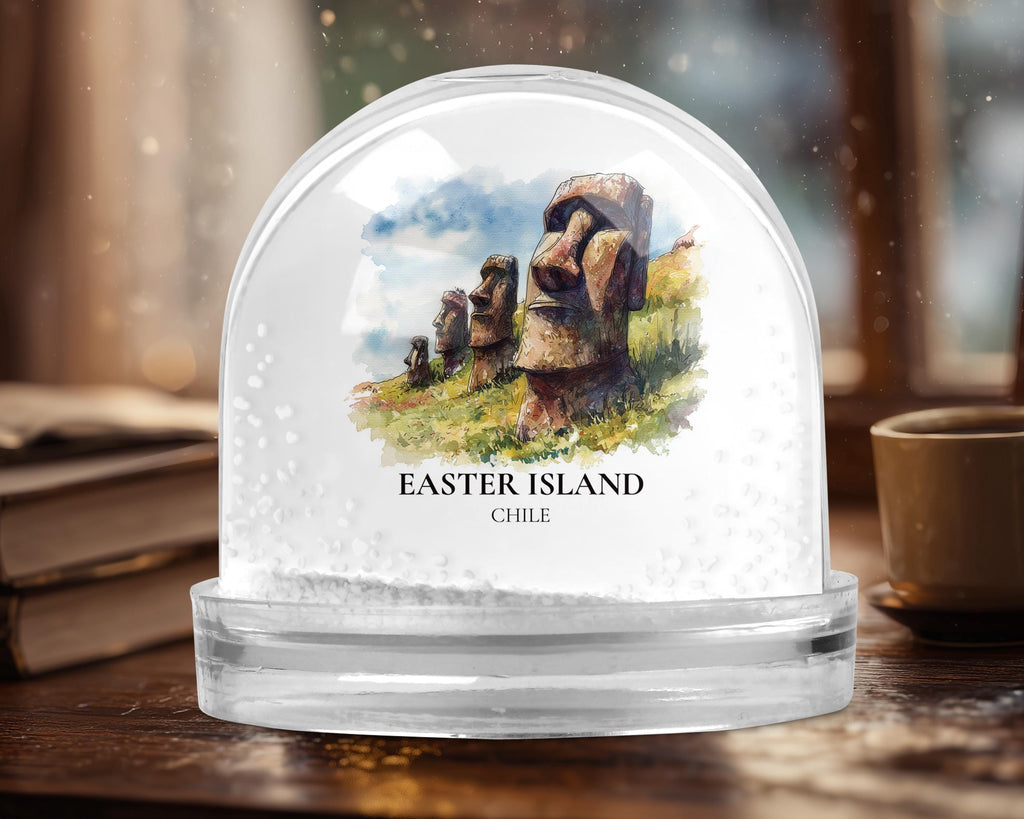 Easter Island Chile Snow Globe, Personalized Watercolor, Custom Travel Souvenir Keepsake City Dome